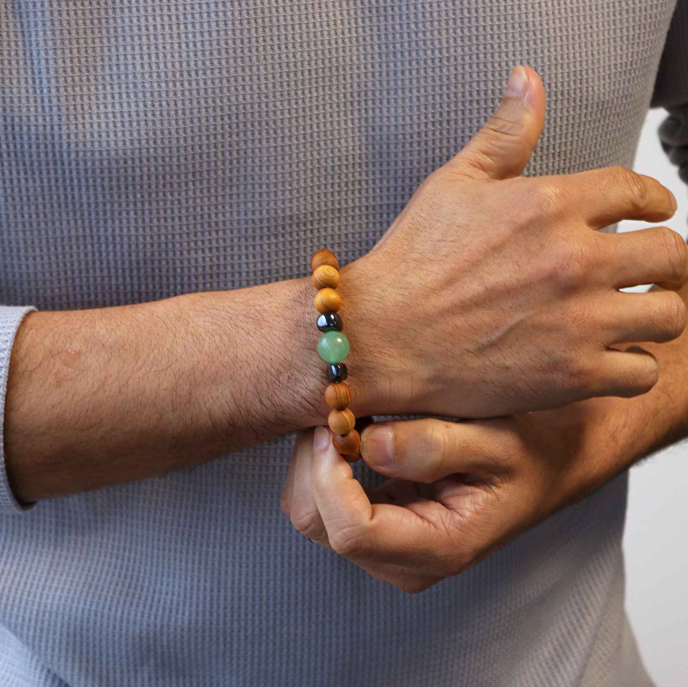 Large Green Aventurine - Sacral Chakra Cedarwood Bangle