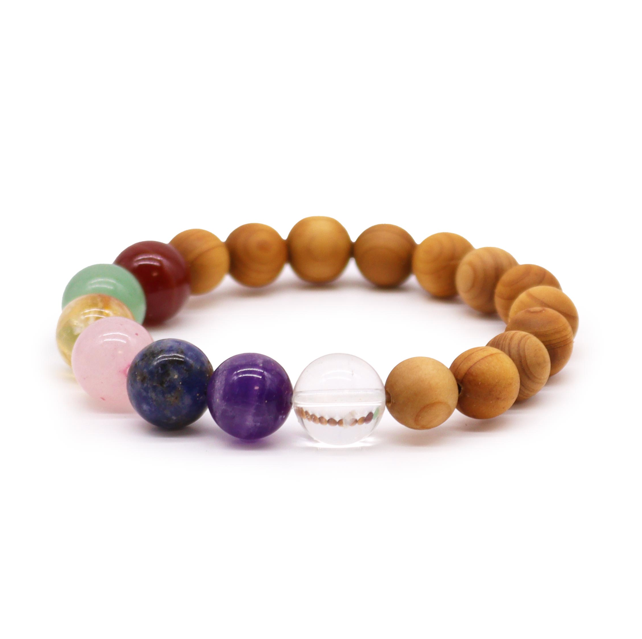 Large Seven Chakras Crystal Cedarwood Bangle