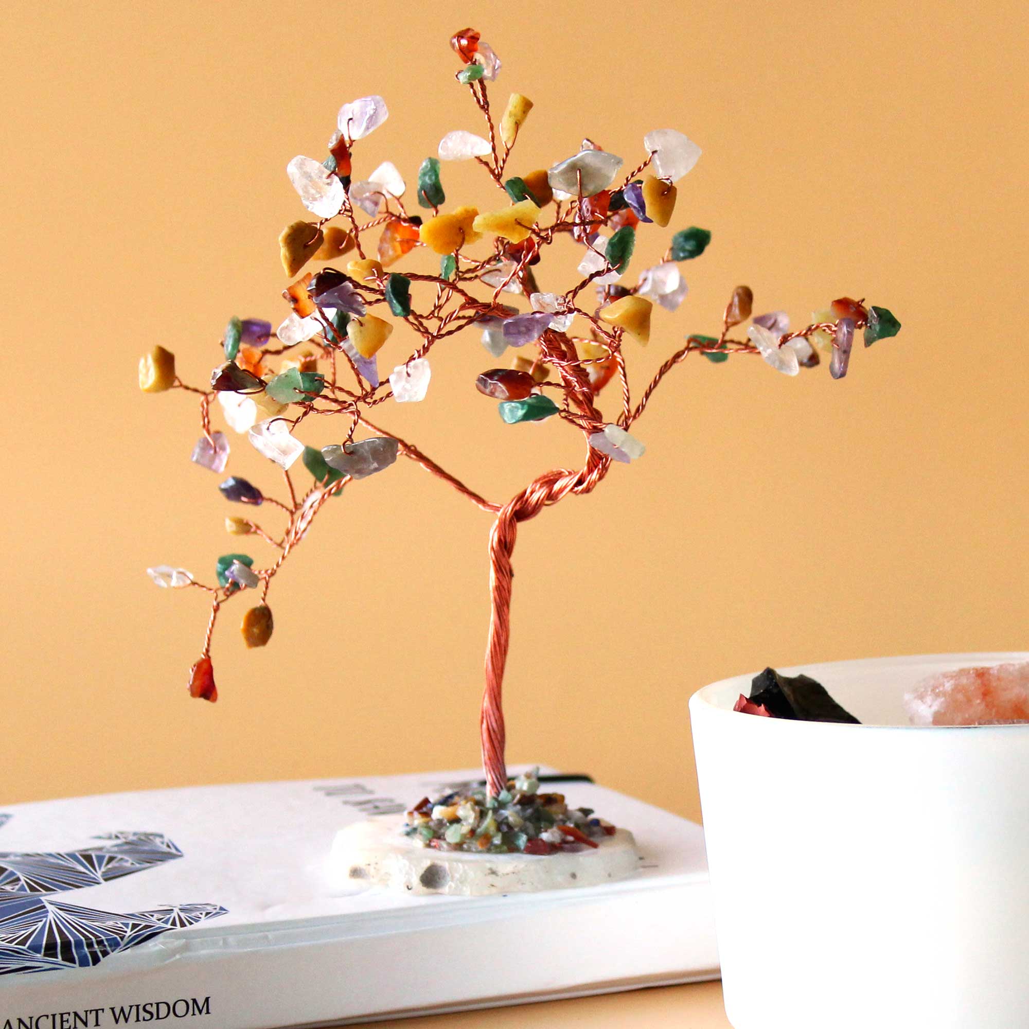 Multi Stones on Natural Agate Base (100 stones) Large Gemstone Tree