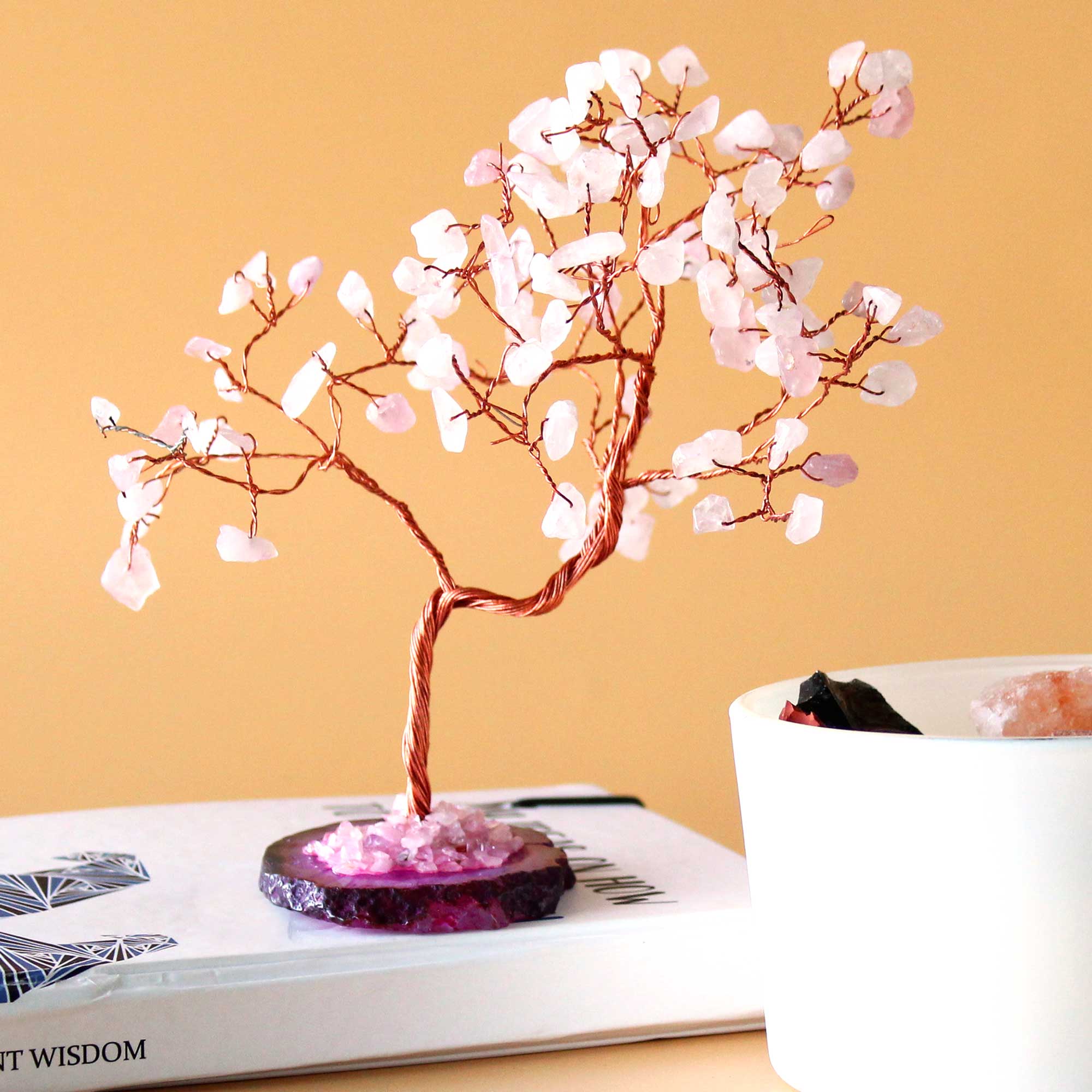 Rose Quartz on Pink Agate Base (100 stones) Large Gemstone Tree