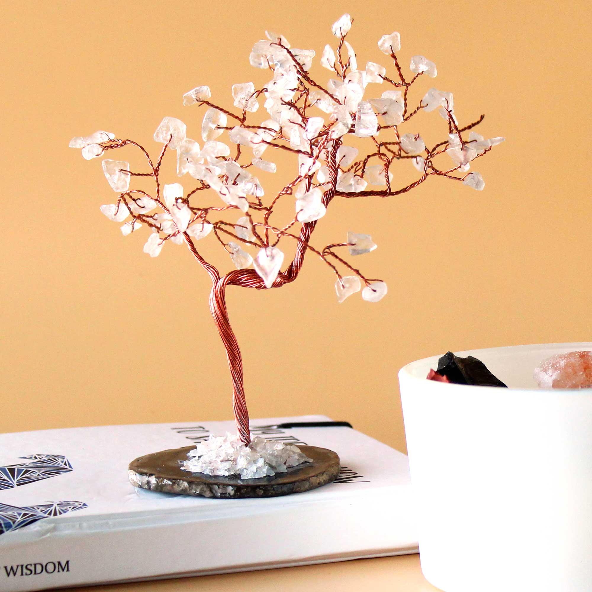 Rock Quartz on Black Agate Base (100 stones) Large Gemstone Tree