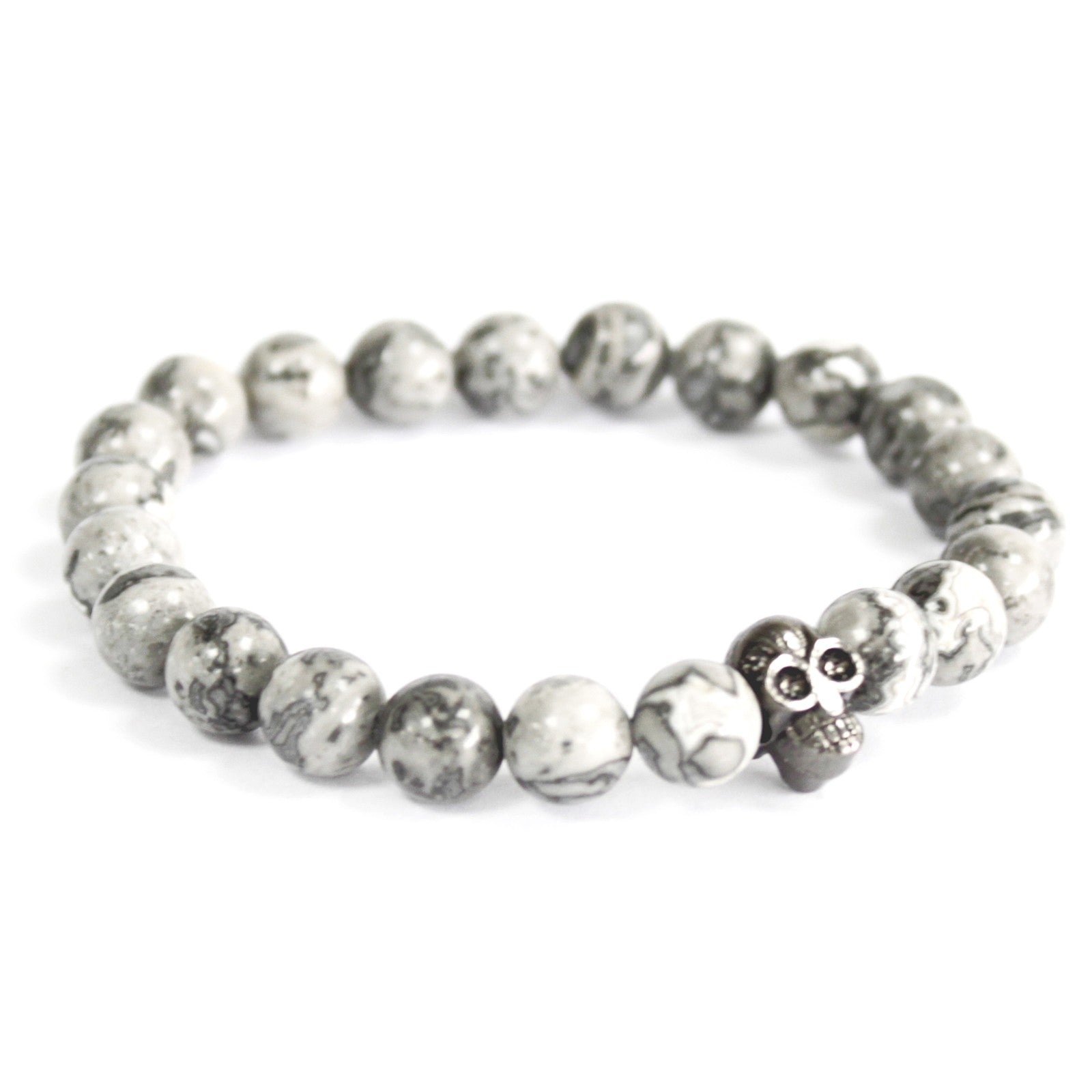 Pewter Skull Grey Agate - Gemstone Bracelet