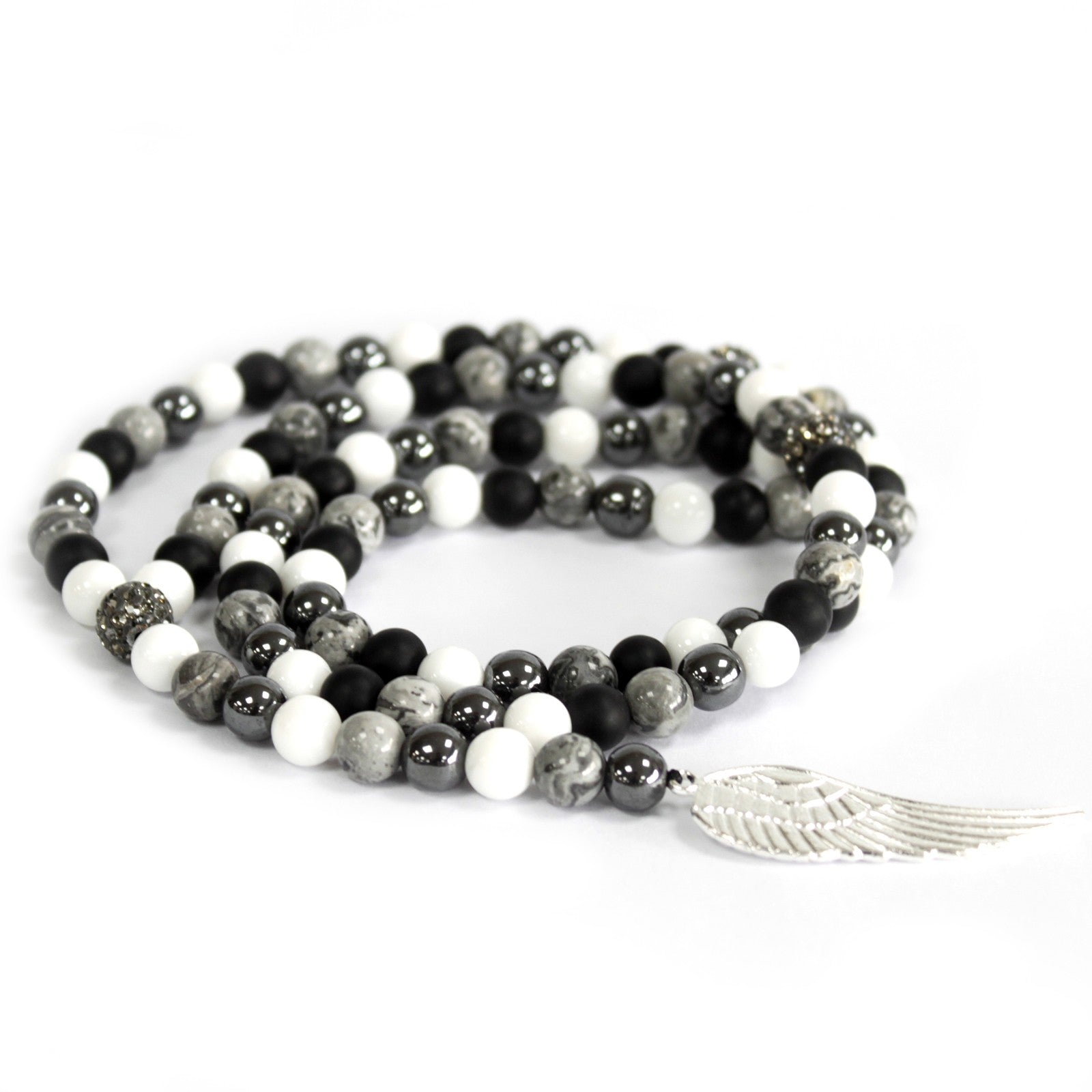 Angel Wings Grey Agate Necklace - Gemstone Necklace