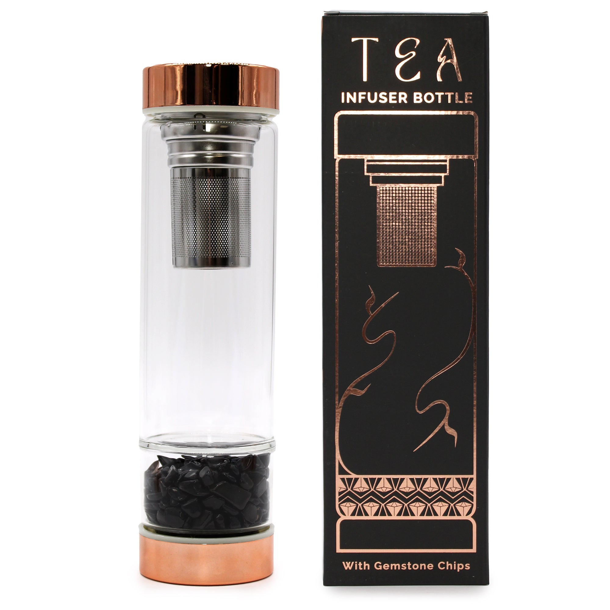 Onyx - Crystal Glass Tea Infuser Bottle - Rose Gold