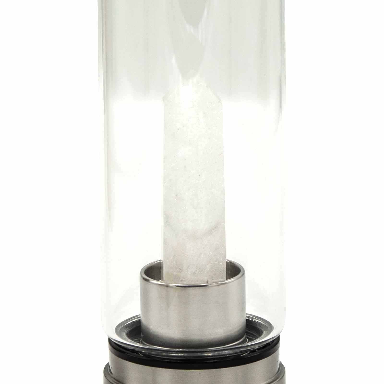 Cleansing Clear Quartz - Crystal Infused Glass Water Bottle - Obelisk