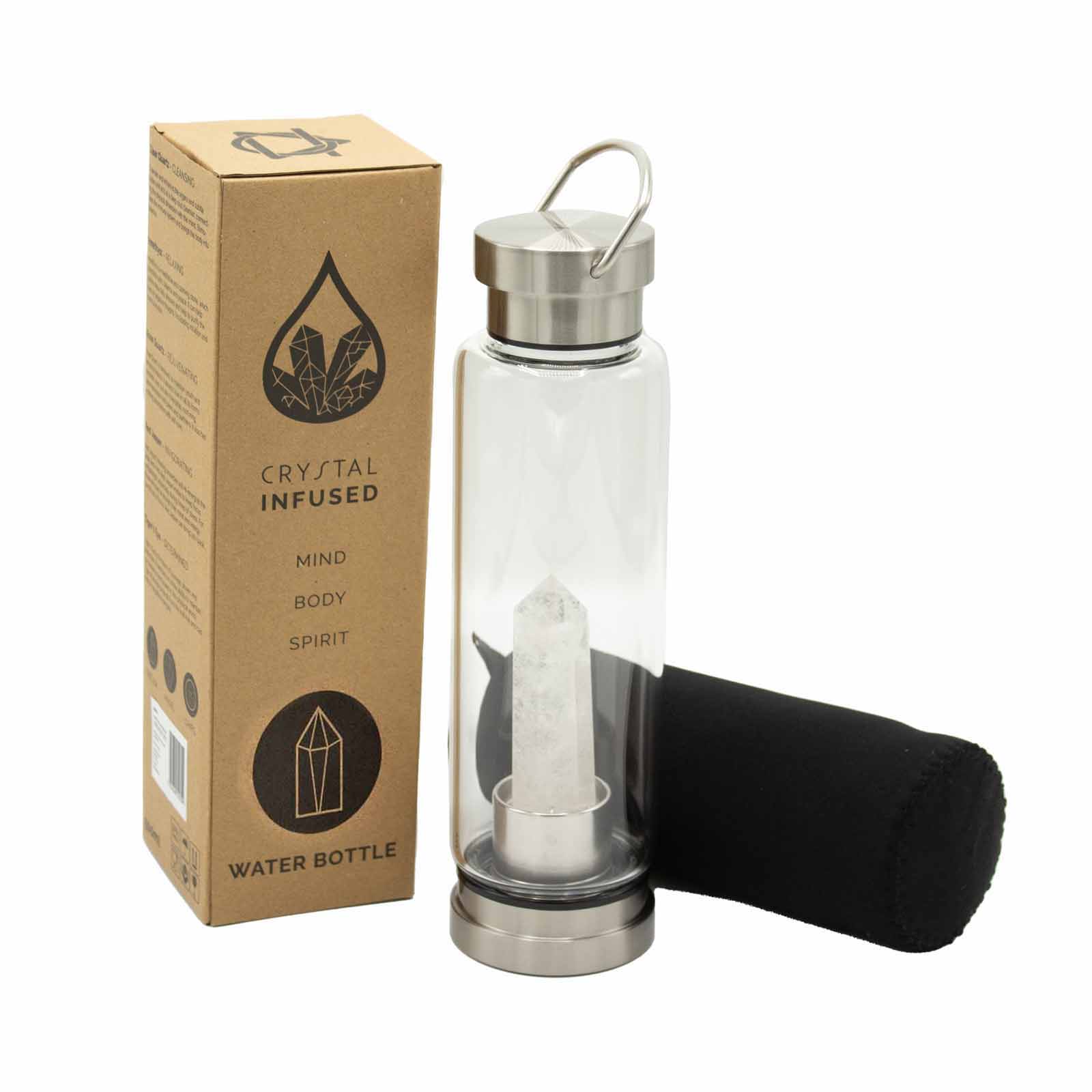 Cleansing Clear Quartz - Crystal Infused Glass Water Bottle - Obelisk