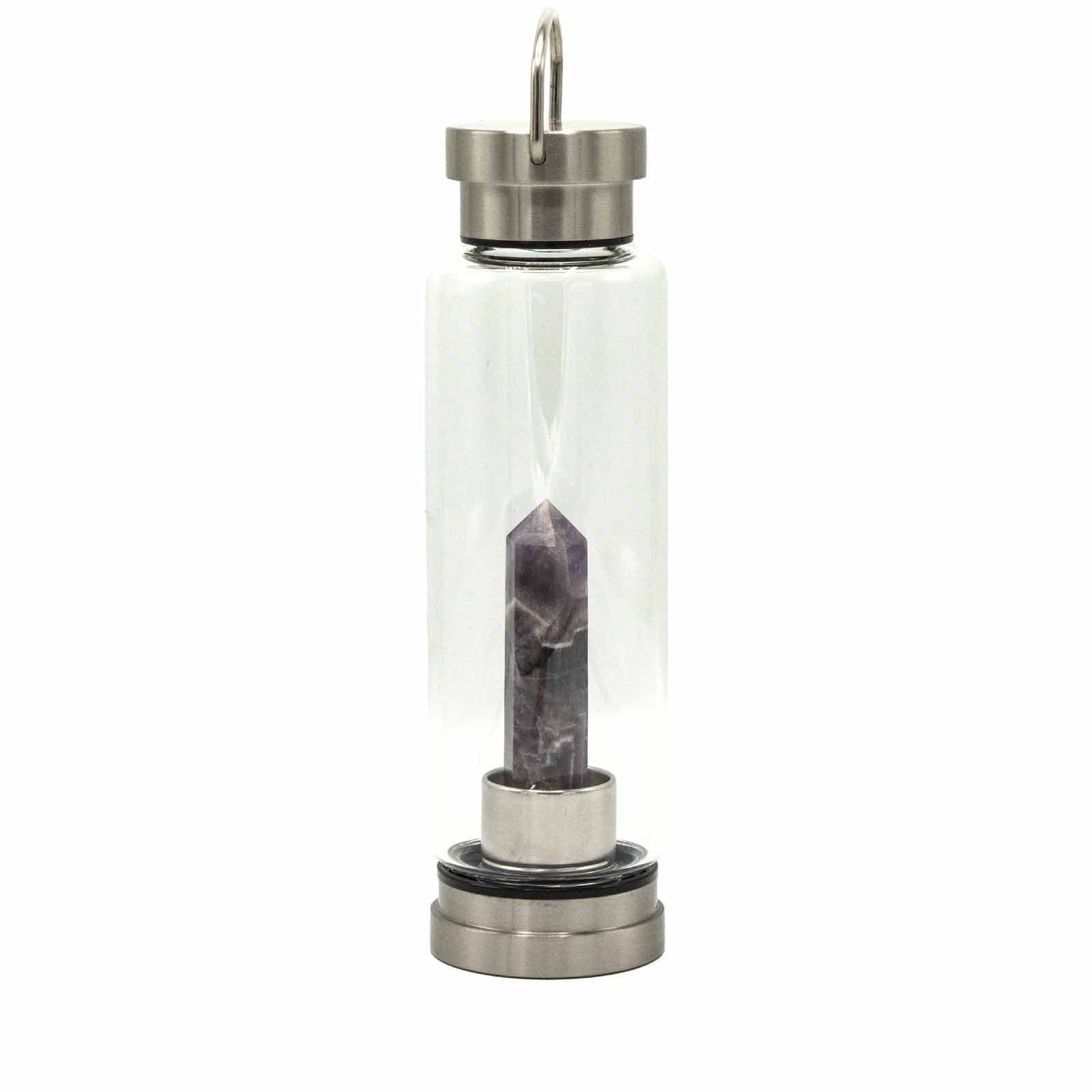 Relaxing Amethyst - Crystal Infused Glass Water Bottle - Obelisk