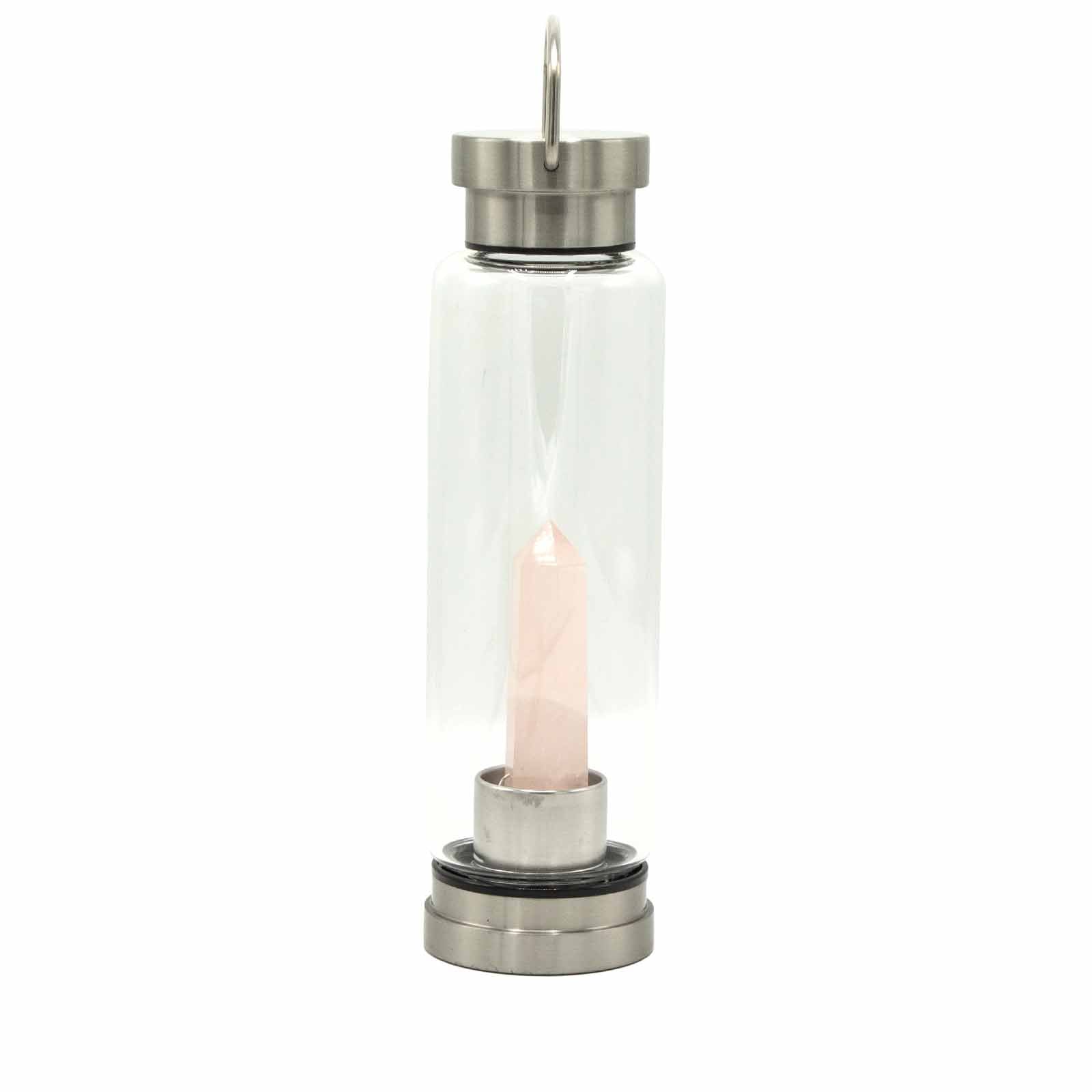 Rejuvenating Rose Quartz - Crystal Infused Glass Water Bottle - Obelisk