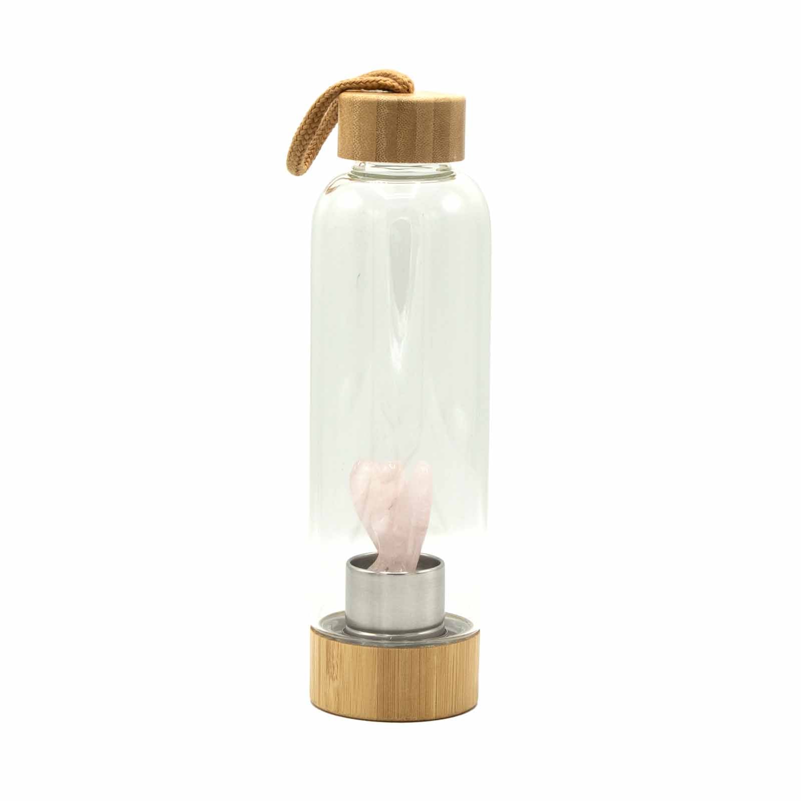 Rejuvenating Rose Quartz - Crystal Infused Glass Water Bottle - Angel