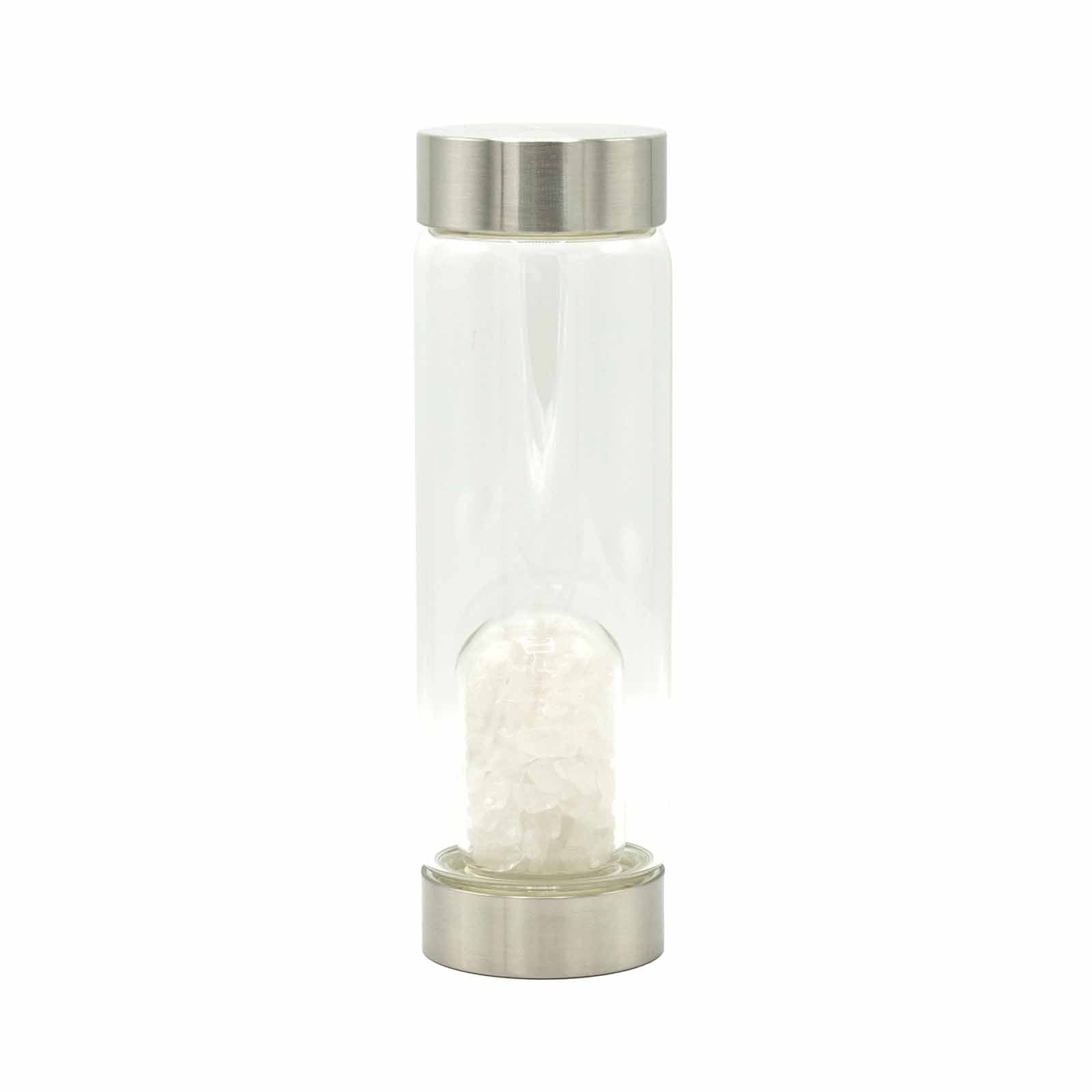 Cleansing Clear Quartz - Crystal Infused Glass Water Bottle - Chips