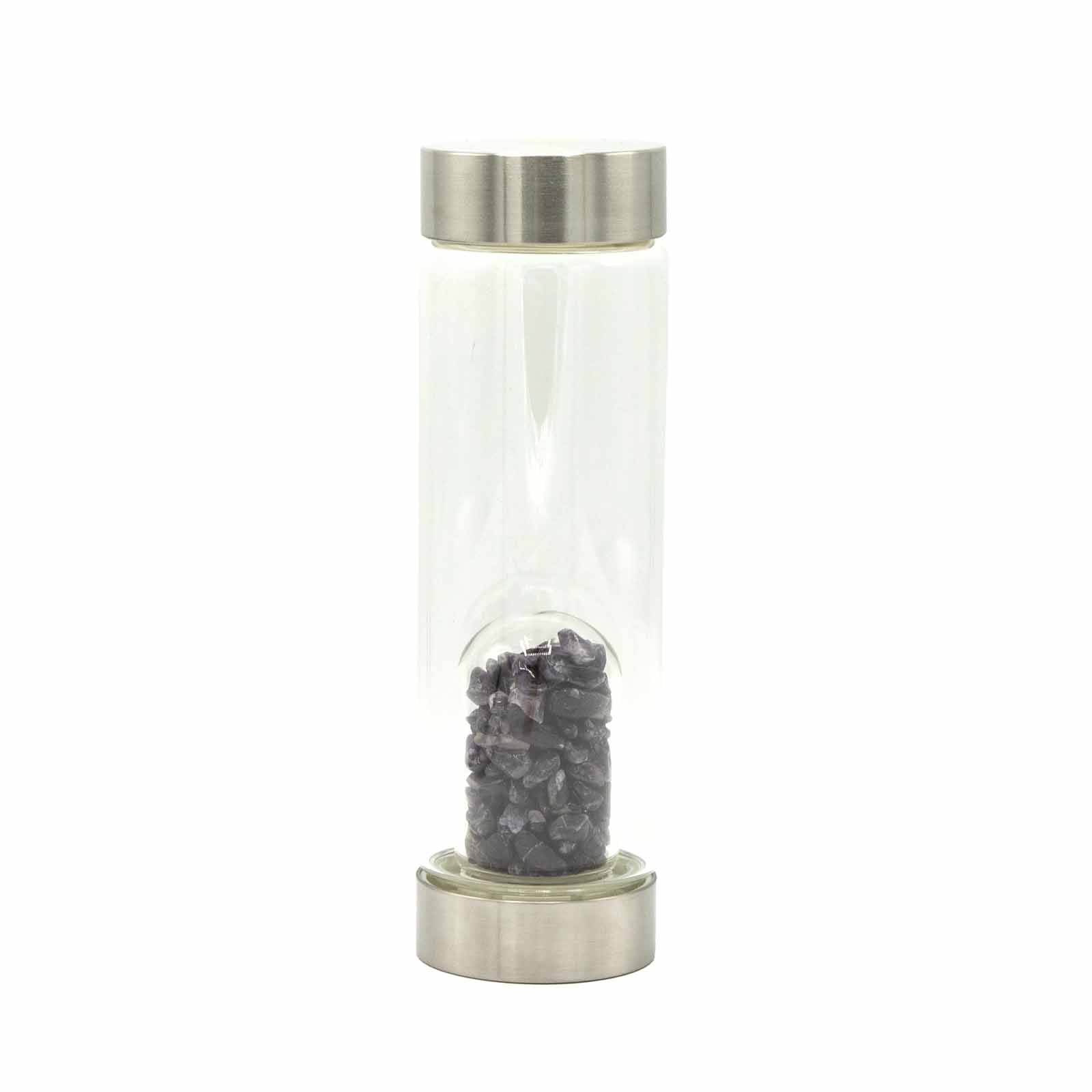 Relaxing Amethyst - Crystal Infused Glass Water Bottle - Chips