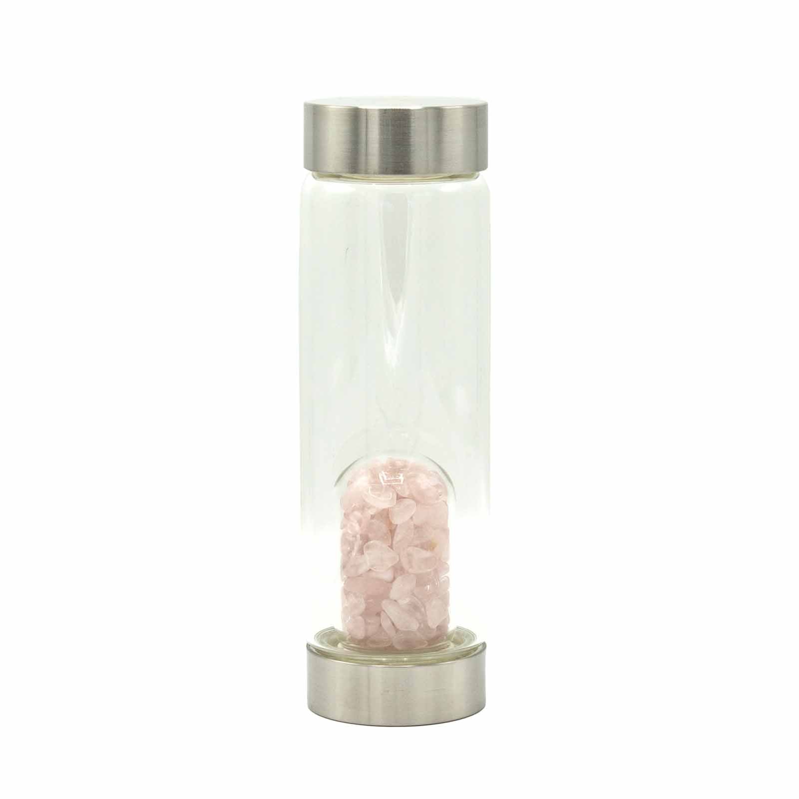 Rejuvenating Rose Quartz - Crystal Infused Glass Water Bottle - Chips