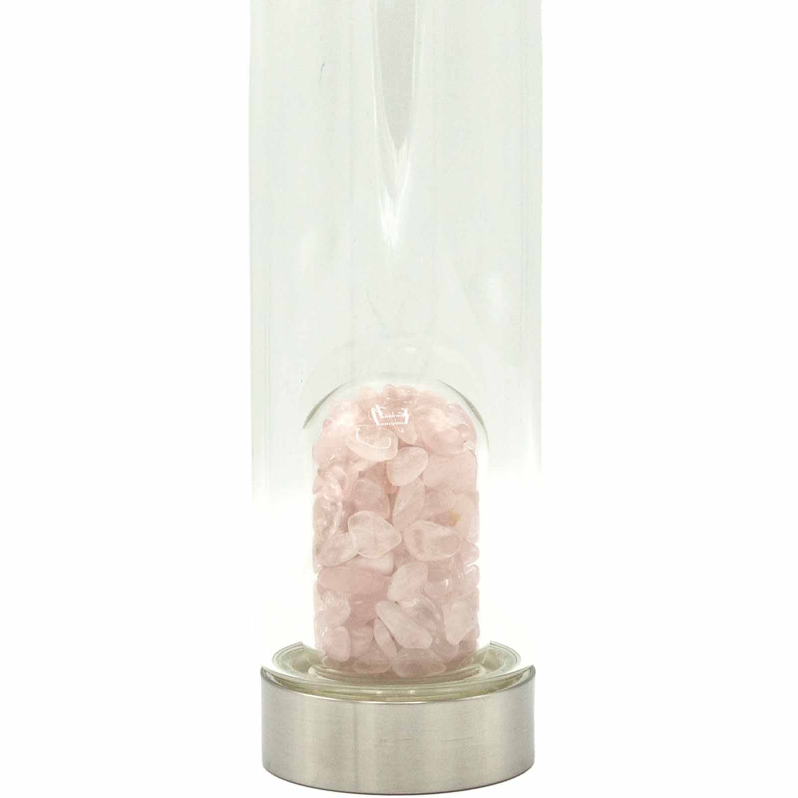 Rejuvenating Rose Quartz - Crystal Infused Glass Water Bottle - Chips