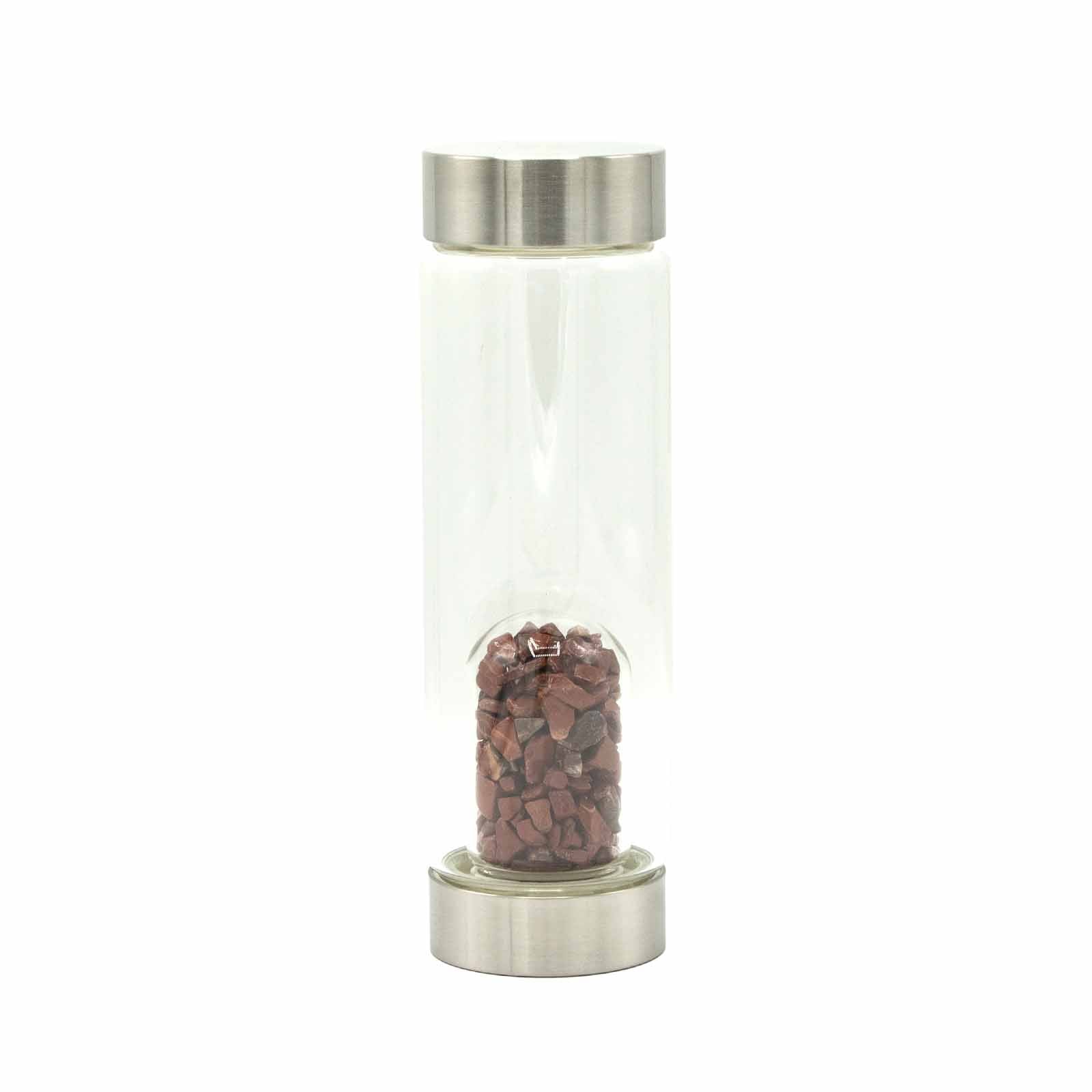 Invigorating Red Jasper - Crystal Infused Glass Water Bottle - Chips