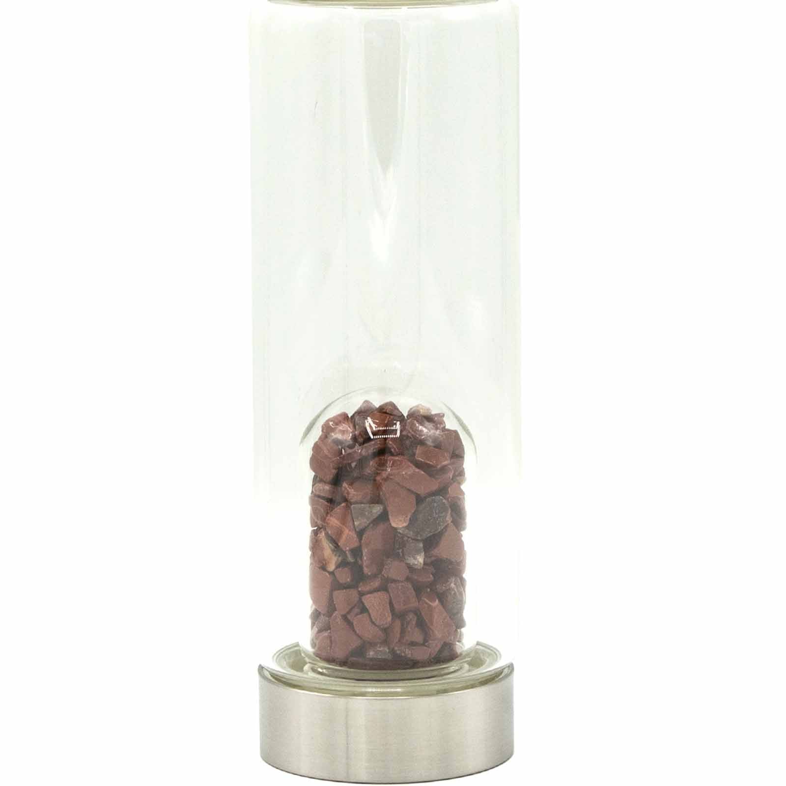 Invigorating Red Jasper - Crystal Infused Glass Water Bottle - Chips