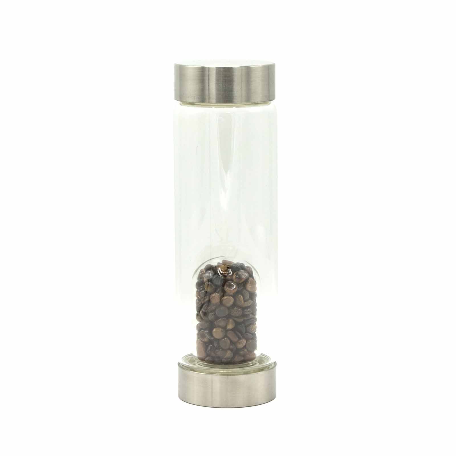 Determined Tiger's Eye - Crystal Infused Glass Water Bottle - Chips