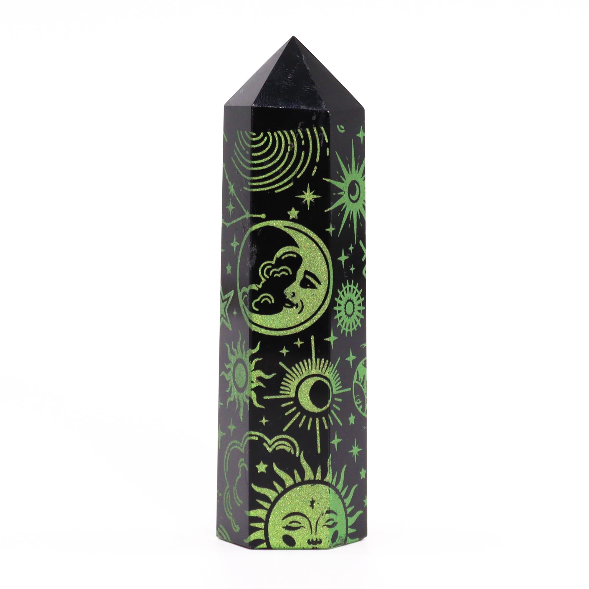 Forest Green - Black Obsidian Points - Mystic Story (approc 60-70gm 9cm)