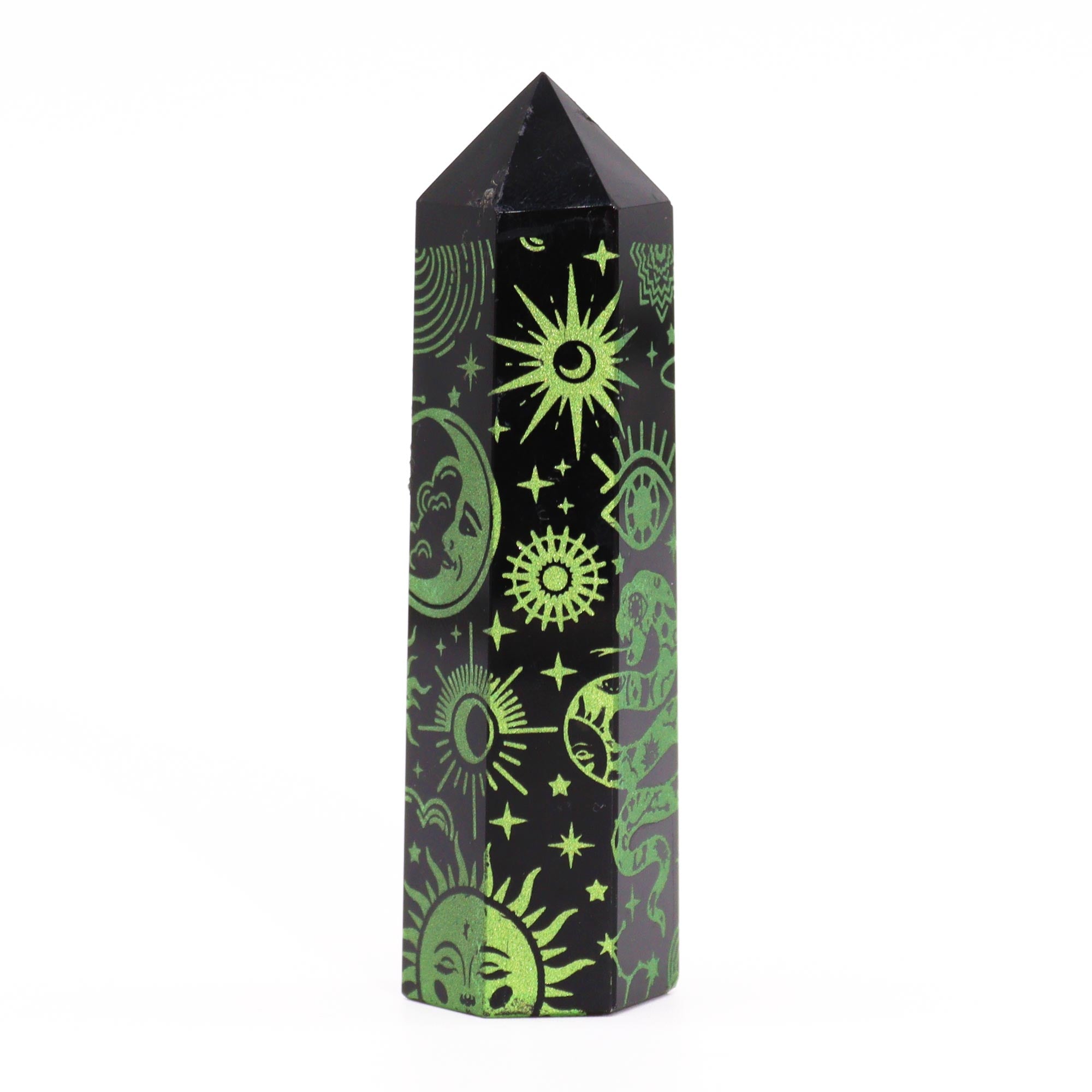 Forest Green - Black Obsidian Points - Mystic Story (approc 60-70gm 9cm)