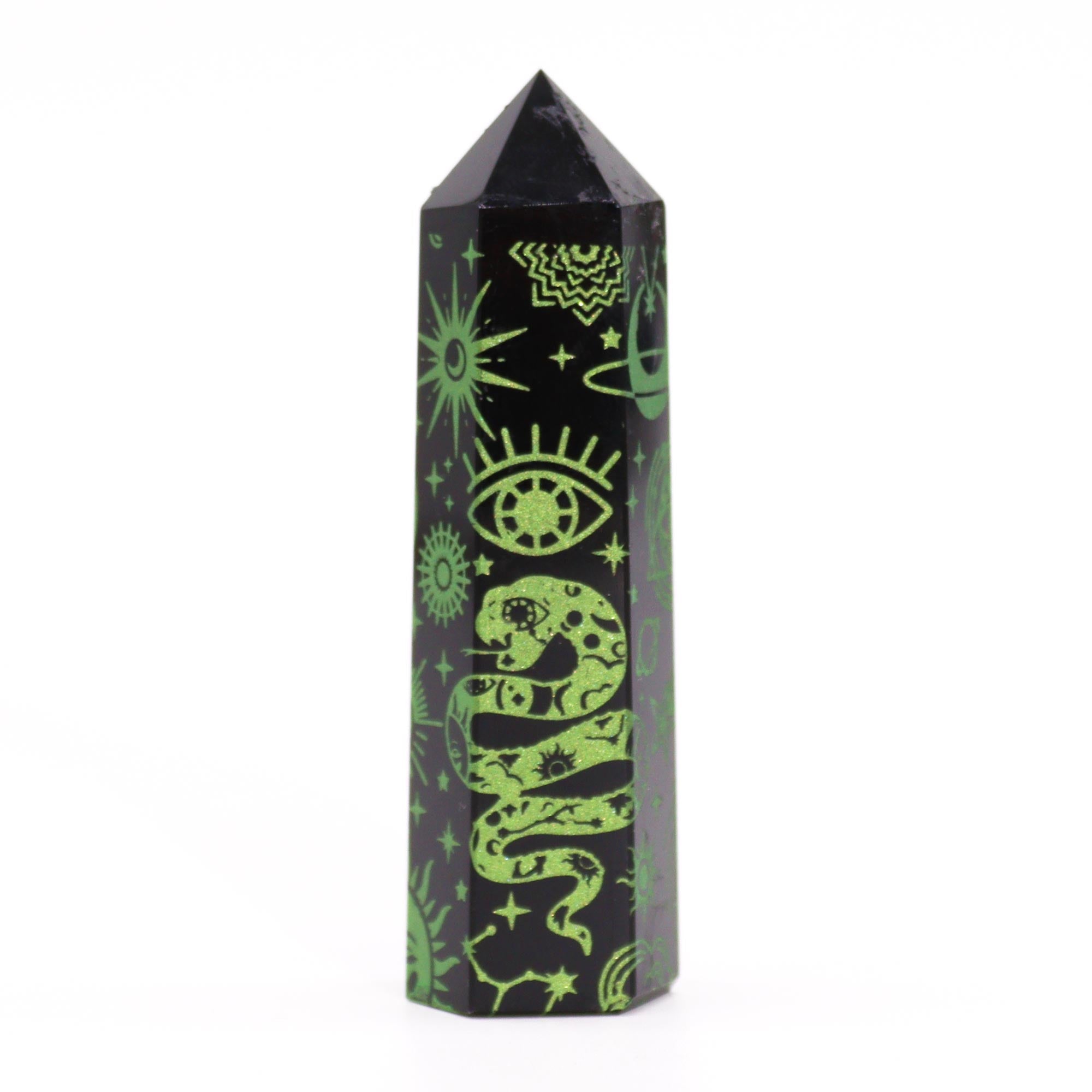 Forest Green - Black Obsidian Points - Mystic Story (approc 60-70gm 9cm)