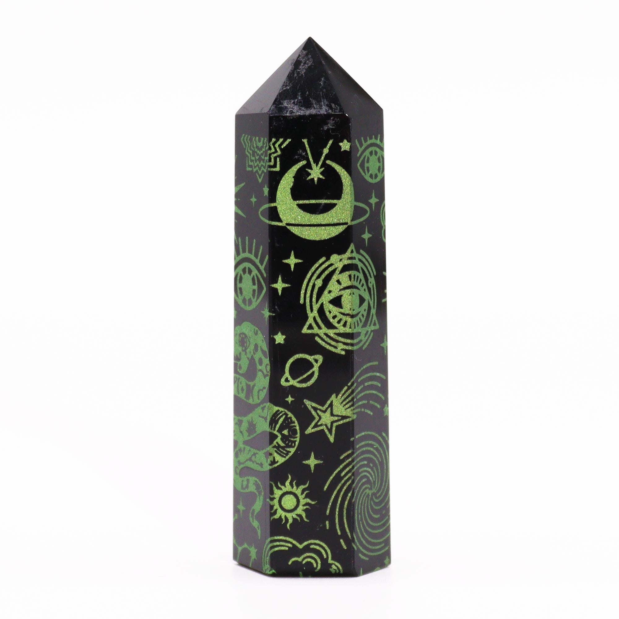 Forest Green - Black Obsidian Points - Mystic Story (approc 60-70gm 9cm)