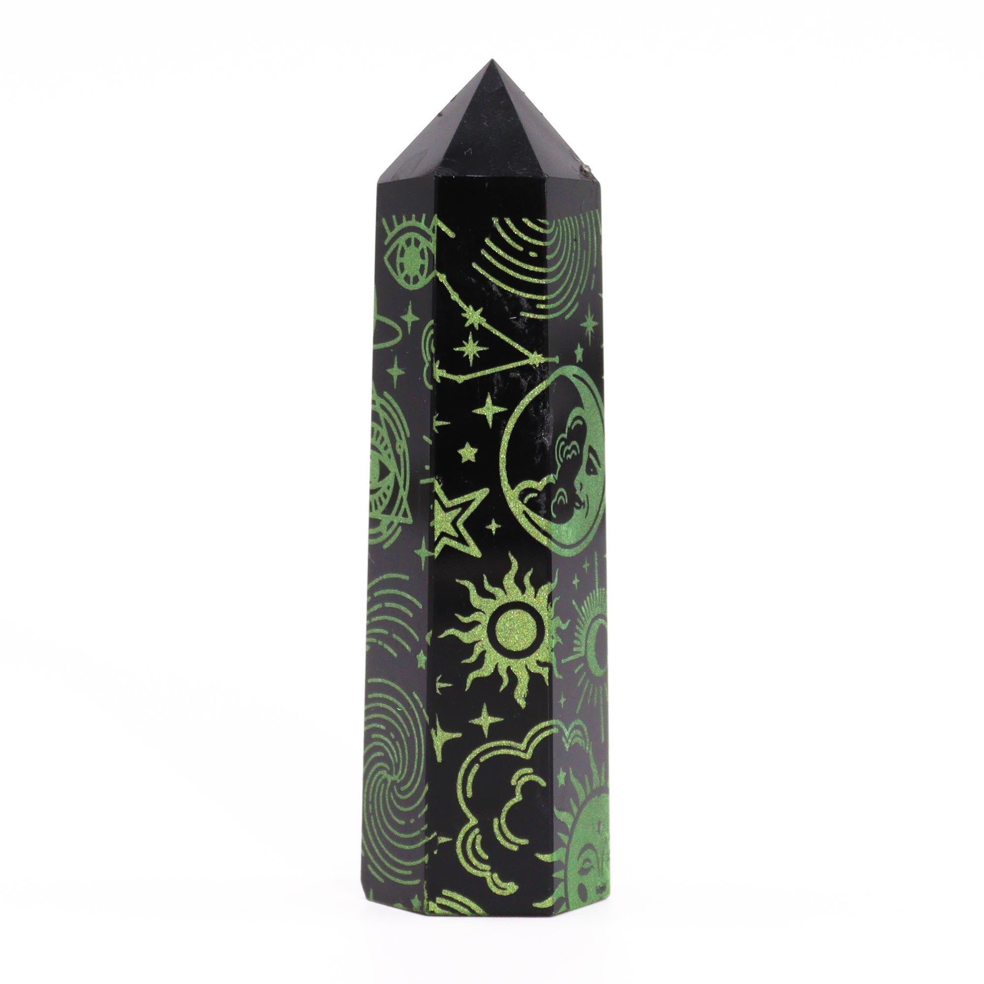 Forest Green - Black Obsidian Points - Mystic Story (approc 60-70gm 9cm)