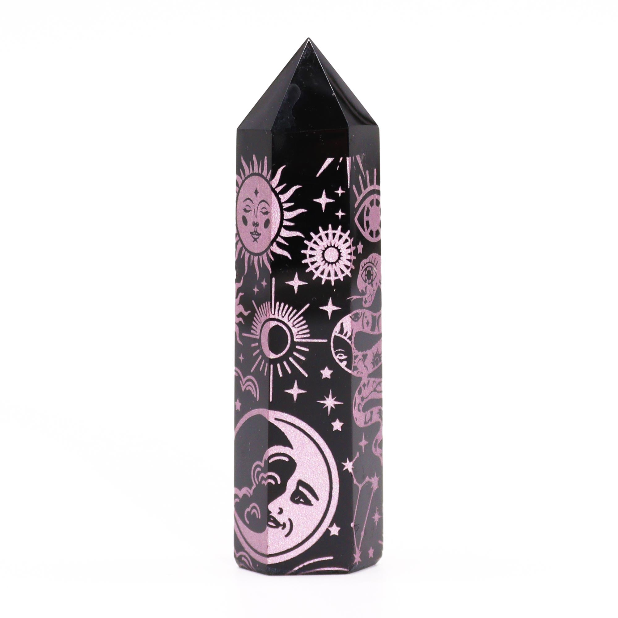 Rose Pink - Black Obsidian Points - Mystic Story (approc 60-70gm 9cm)