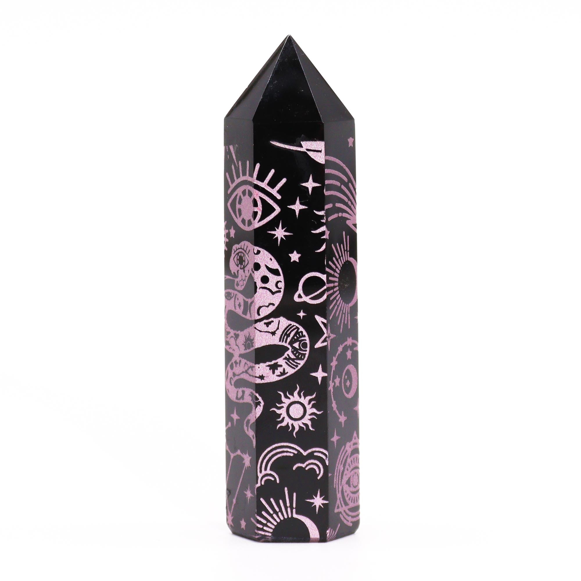 Rose Pink - Black Obsidian Points - Mystic Story (approc 60-70gm 9cm)