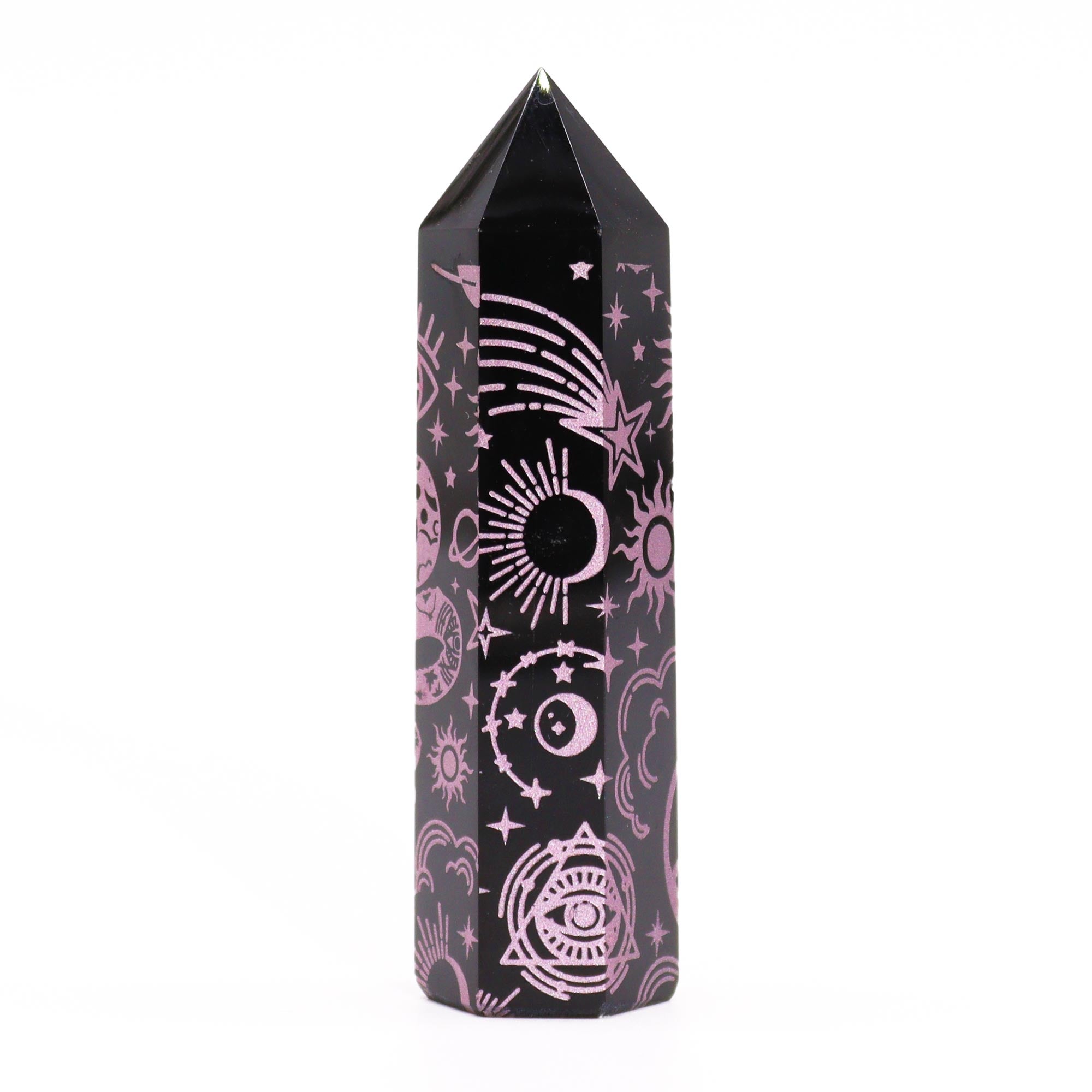 Rose Pink - Black Obsidian Points - Mystic Story (approc 60-70gm 9cm)