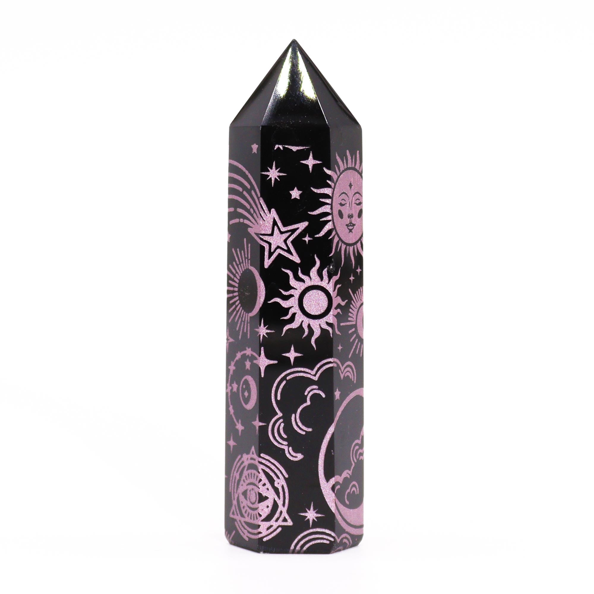 Rose Pink - Black Obsidian Points - Mystic Story (approc 60-70gm 9cm)