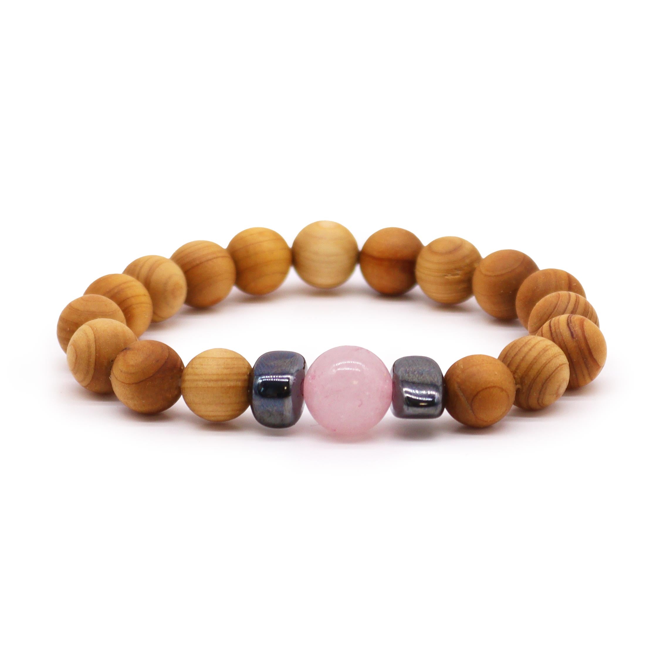 Large Rose Quartz - Heart Chakra Cedarwood Bangle