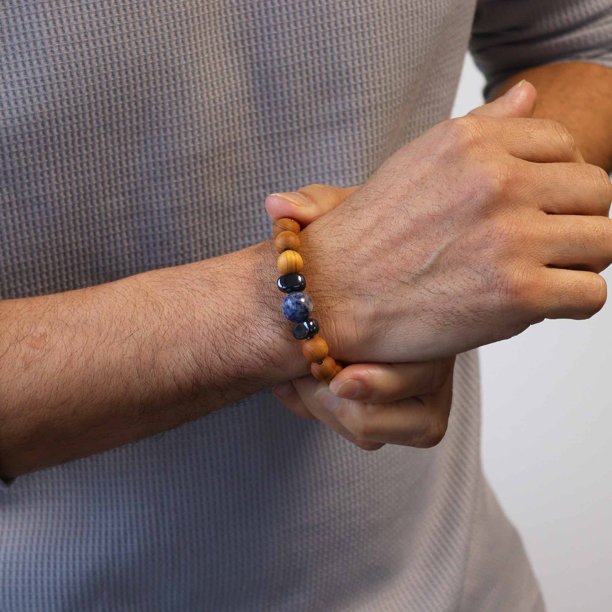 Large Sodalite - Throat Chakra Cedarwood Bangle