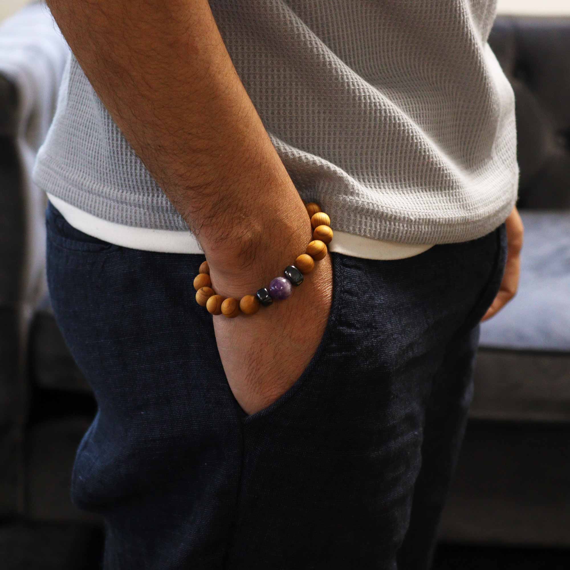 Large Amethyst - Third Eye Chakra Cedarwood Bangle