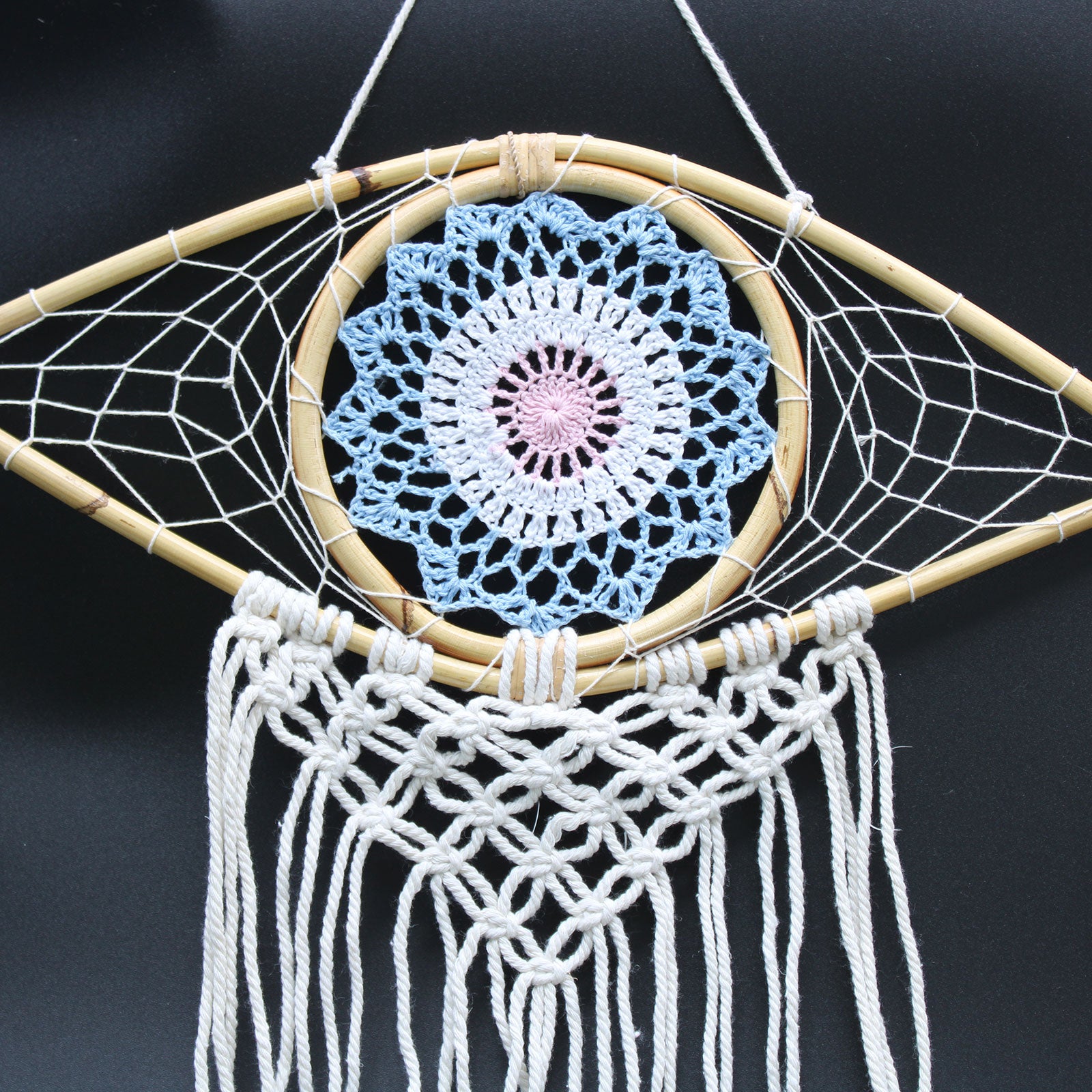 Protection Dream Catcher - Medium Macrame Evil Eye White Blue Pink