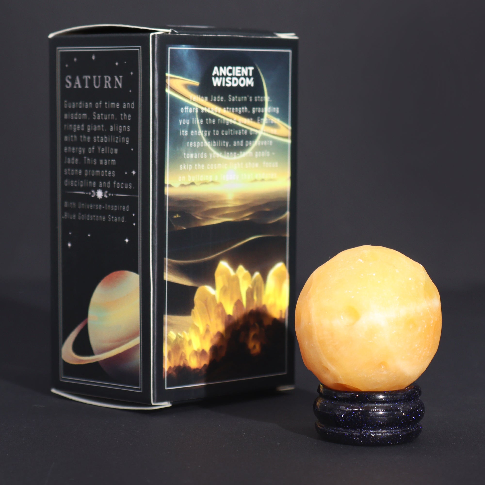 Yellow Jade Planet on Solar Goldstone Stand (Saturn) - 40mm