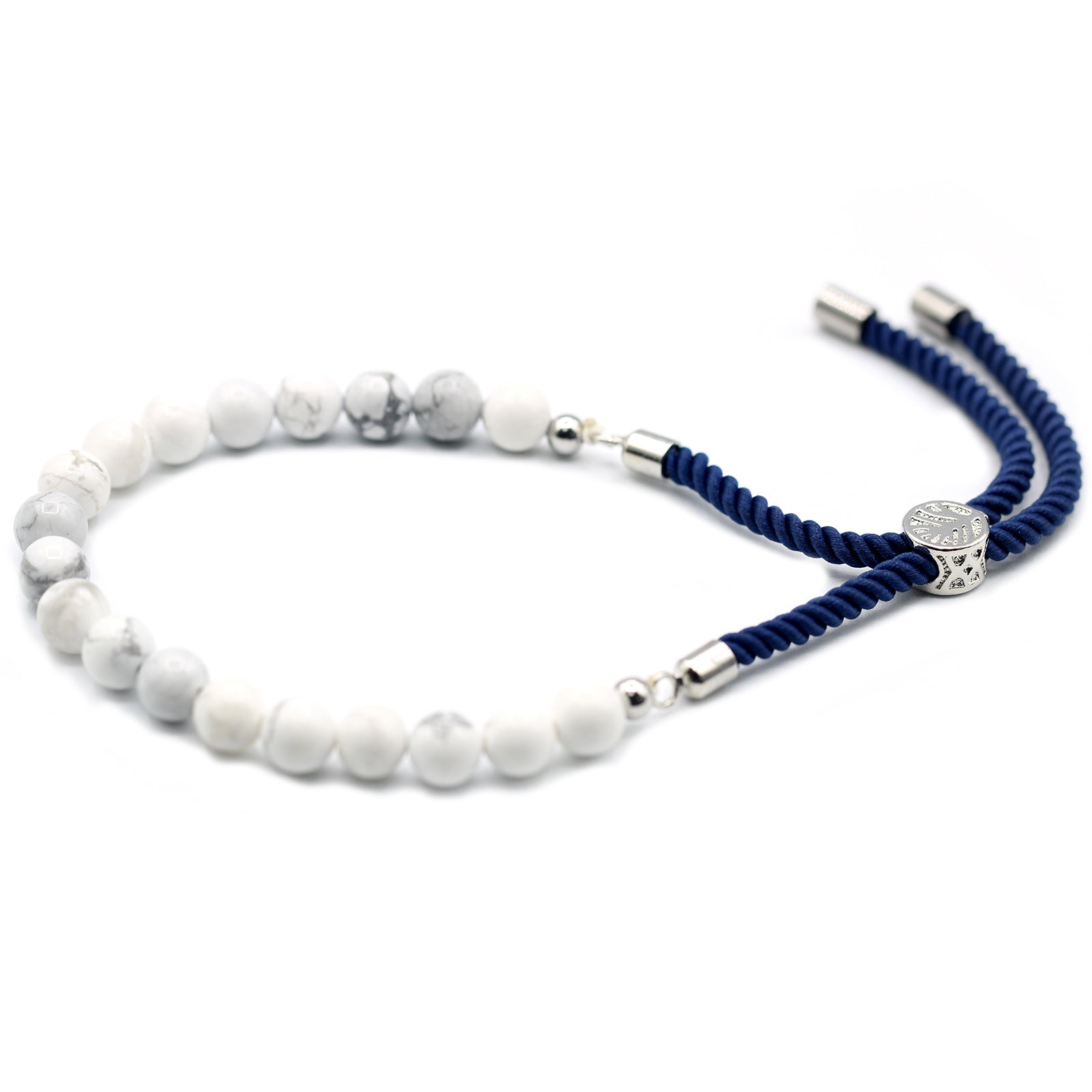 White Howlite - 925 Silver Plated Gemstone Navy String Bracelet