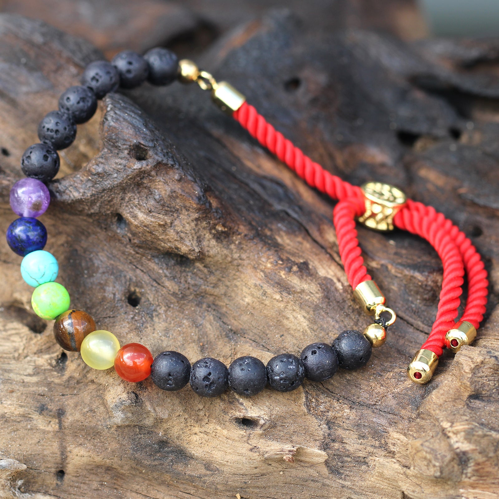 Lava Stone Chakra - 18K Gold Plated Gemstone Royal String Bracelet