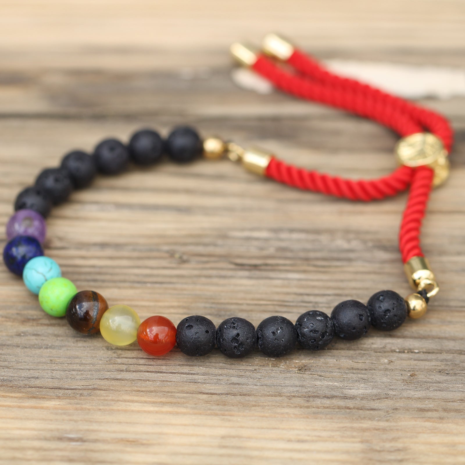 Lava Stone Chakra - 18K Gold Plated Gemstone Royal String Bracelet