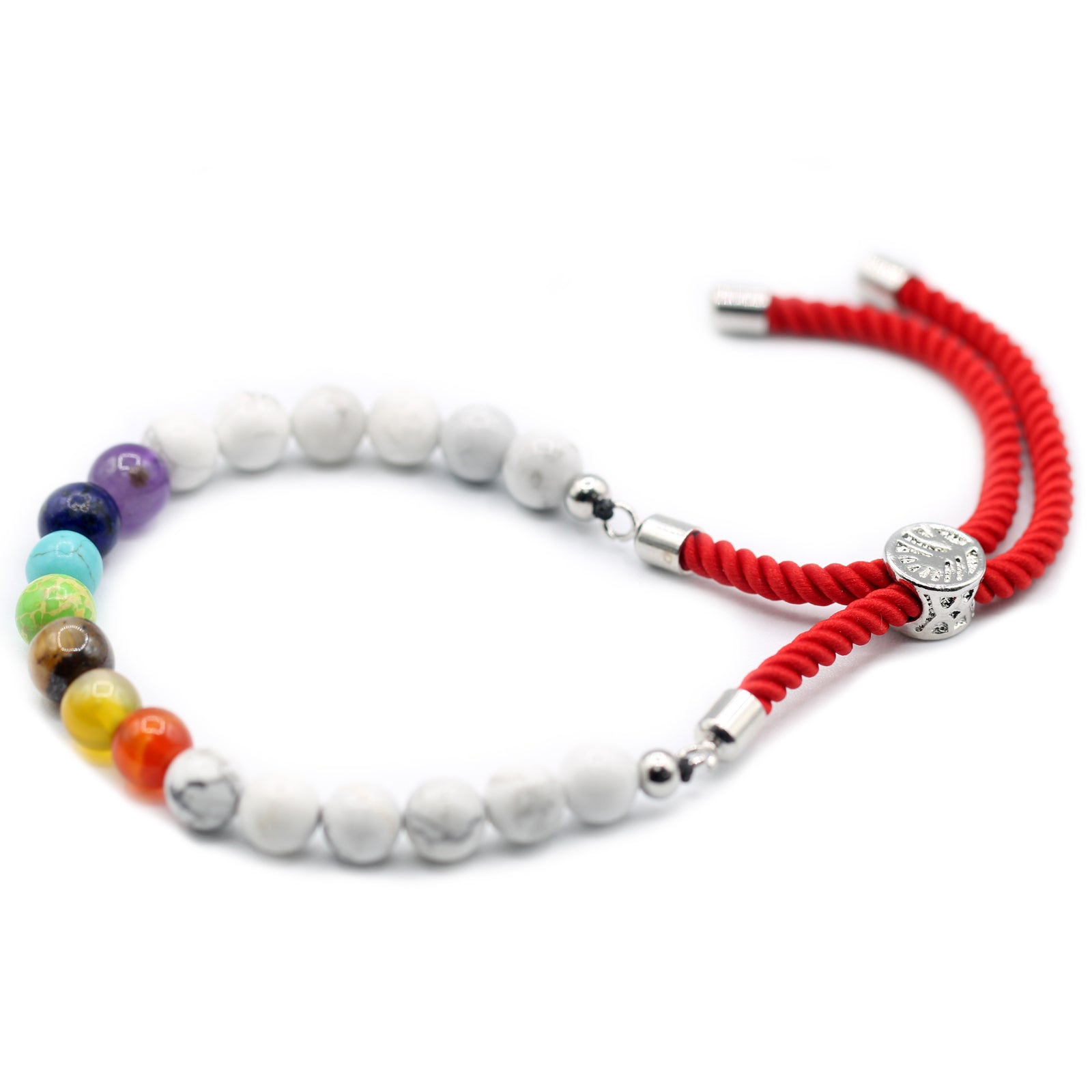 White Howlite Chakra - 925 Silver Plated Gemstone Royal Red String Bracelet