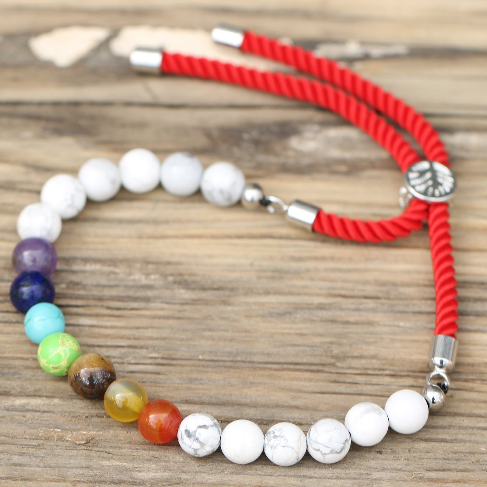 White Howlite Chakra - 925 Silver Plated Gemstone Royal Red String Bracelet