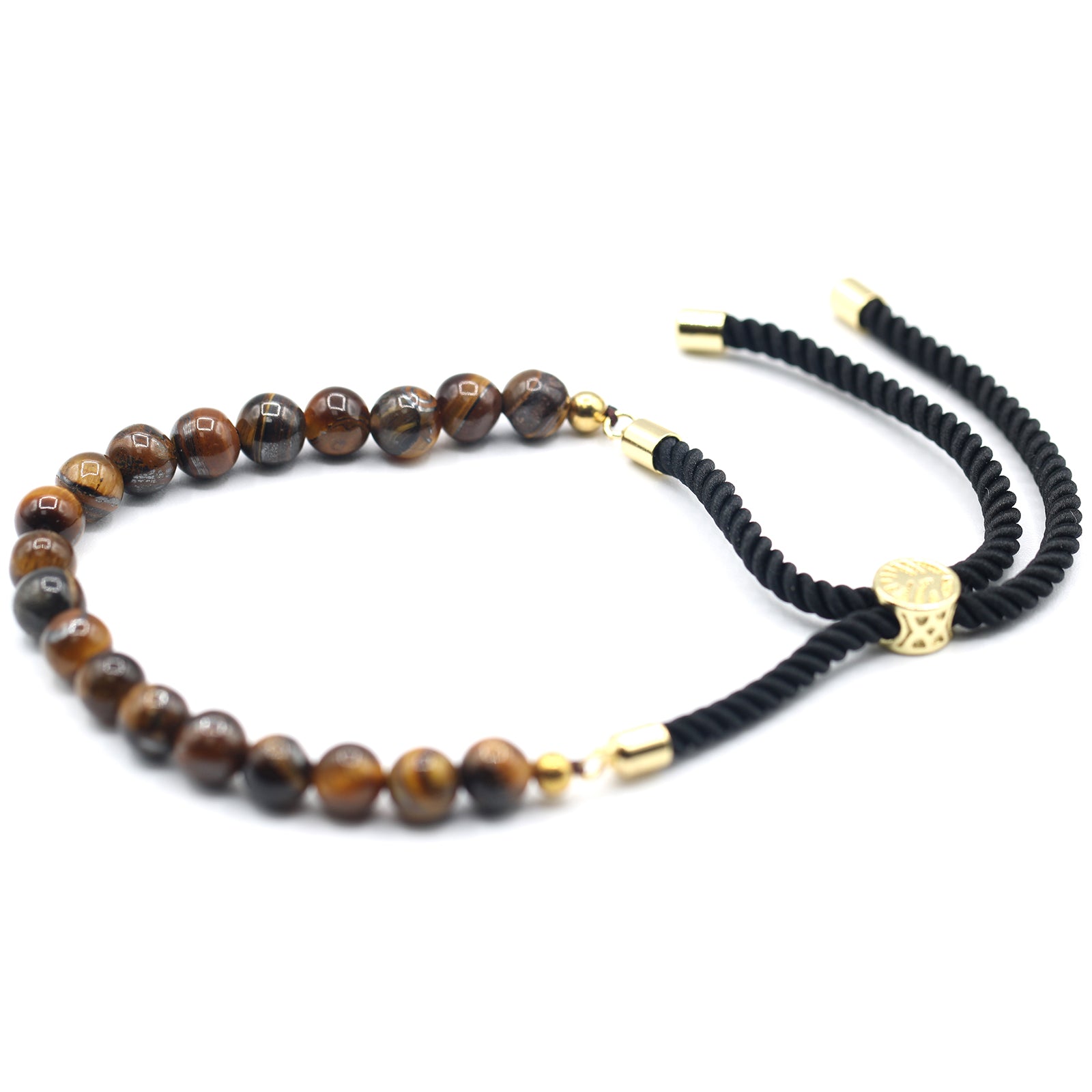 Tiger Eye - 18K Gold Plated Gemstone Black String Bracelet