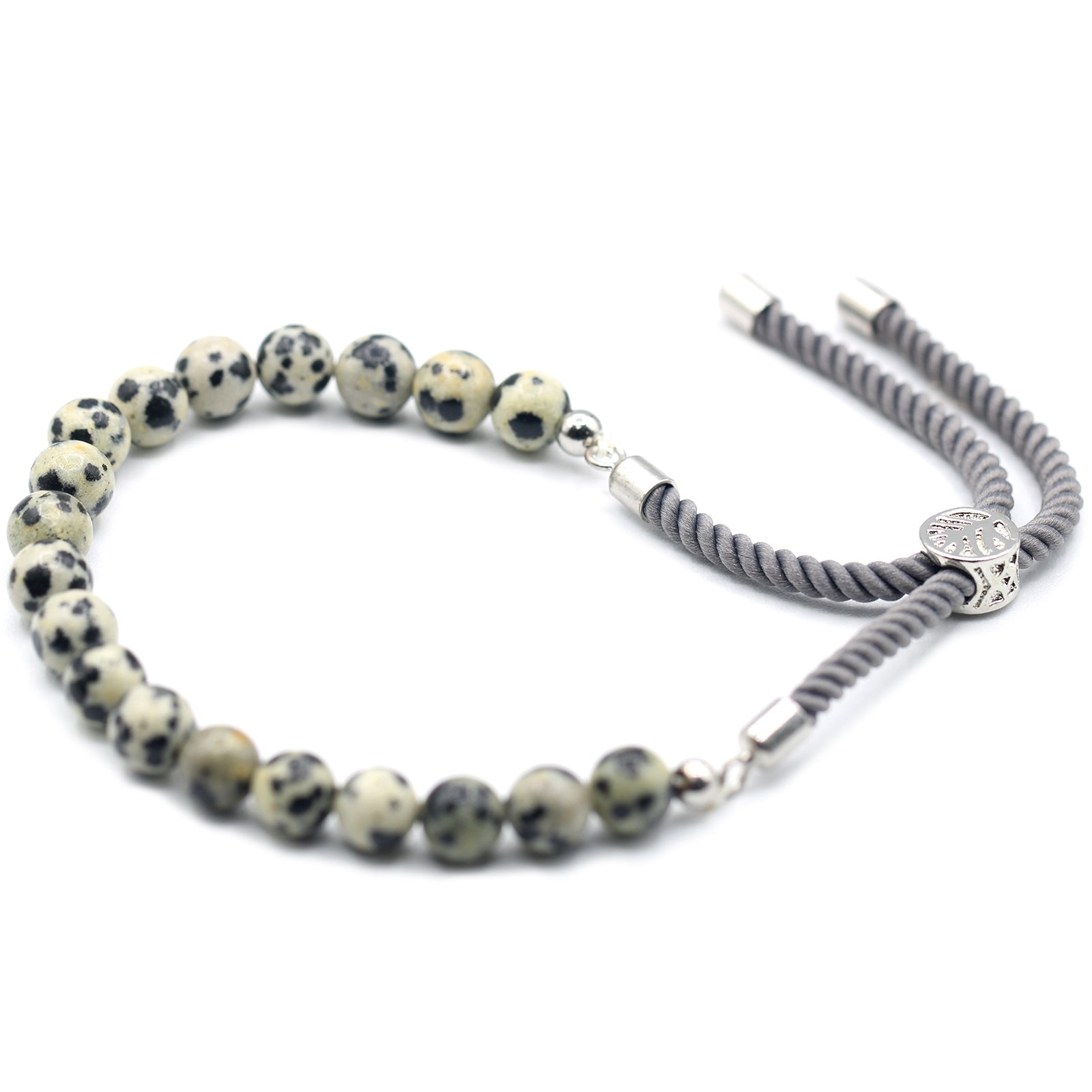 Dalmatian Jasper - 925 Silver Plated Gemstone Charcoal String BRacelet