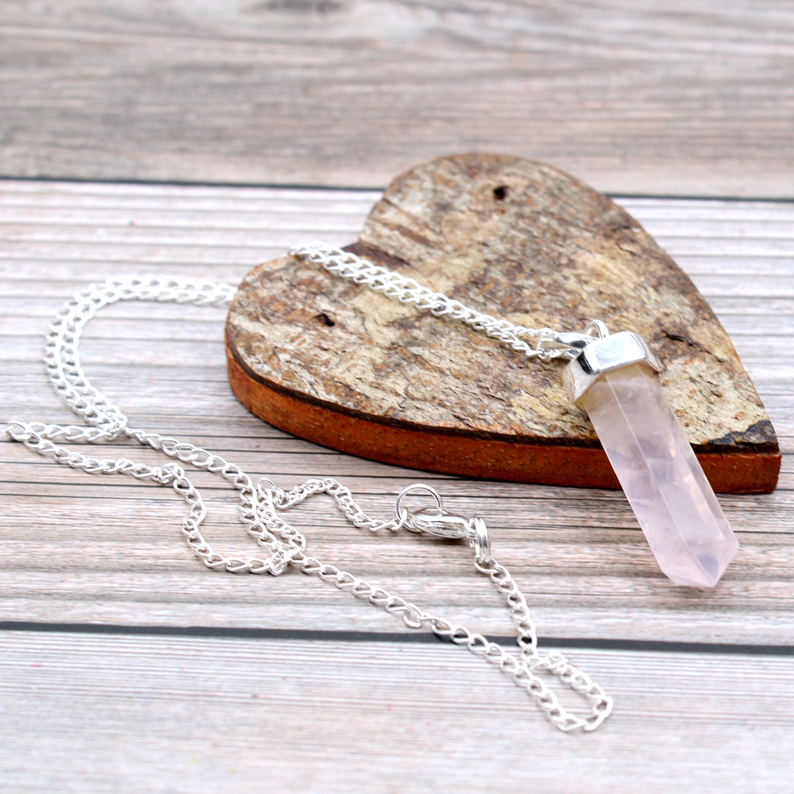 Rose Quartz - Gemstone Classic Point Pendant Necklace