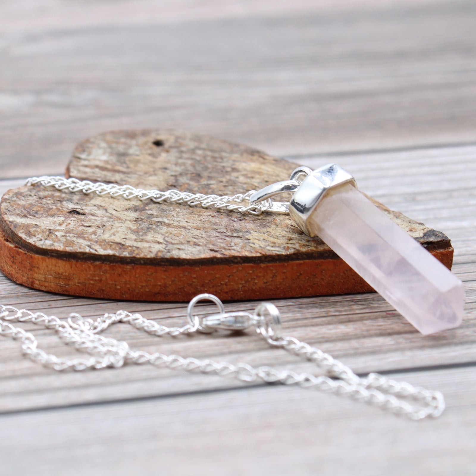 Rose Quartz - Gemstone Classic Point Pendant Necklace