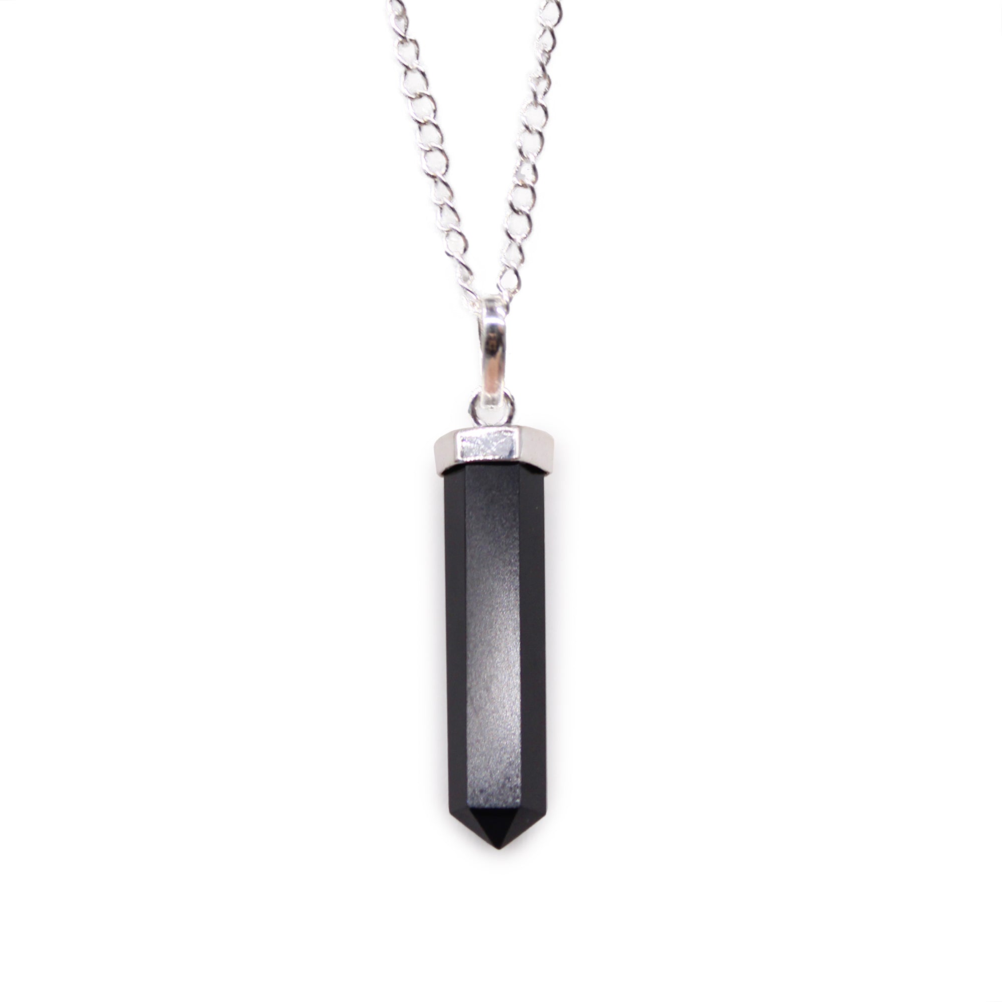 Black Agate - Gemstone Classic Point Pendant Necklace