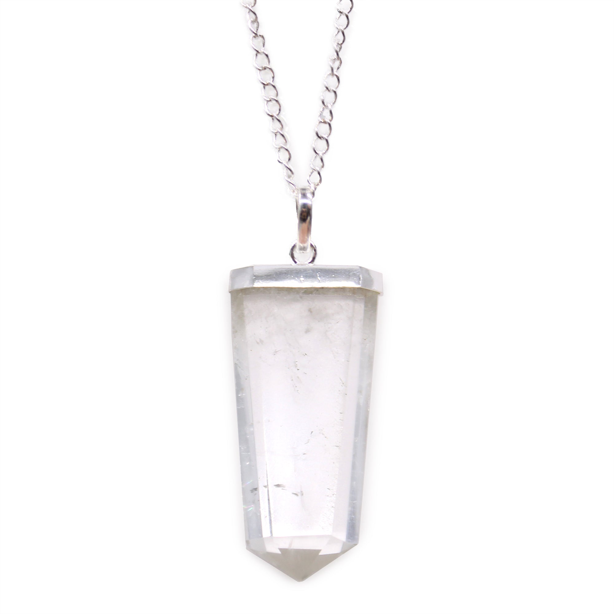 Rock Quartz - Gemstone Flat Pencil Pendant Necklace