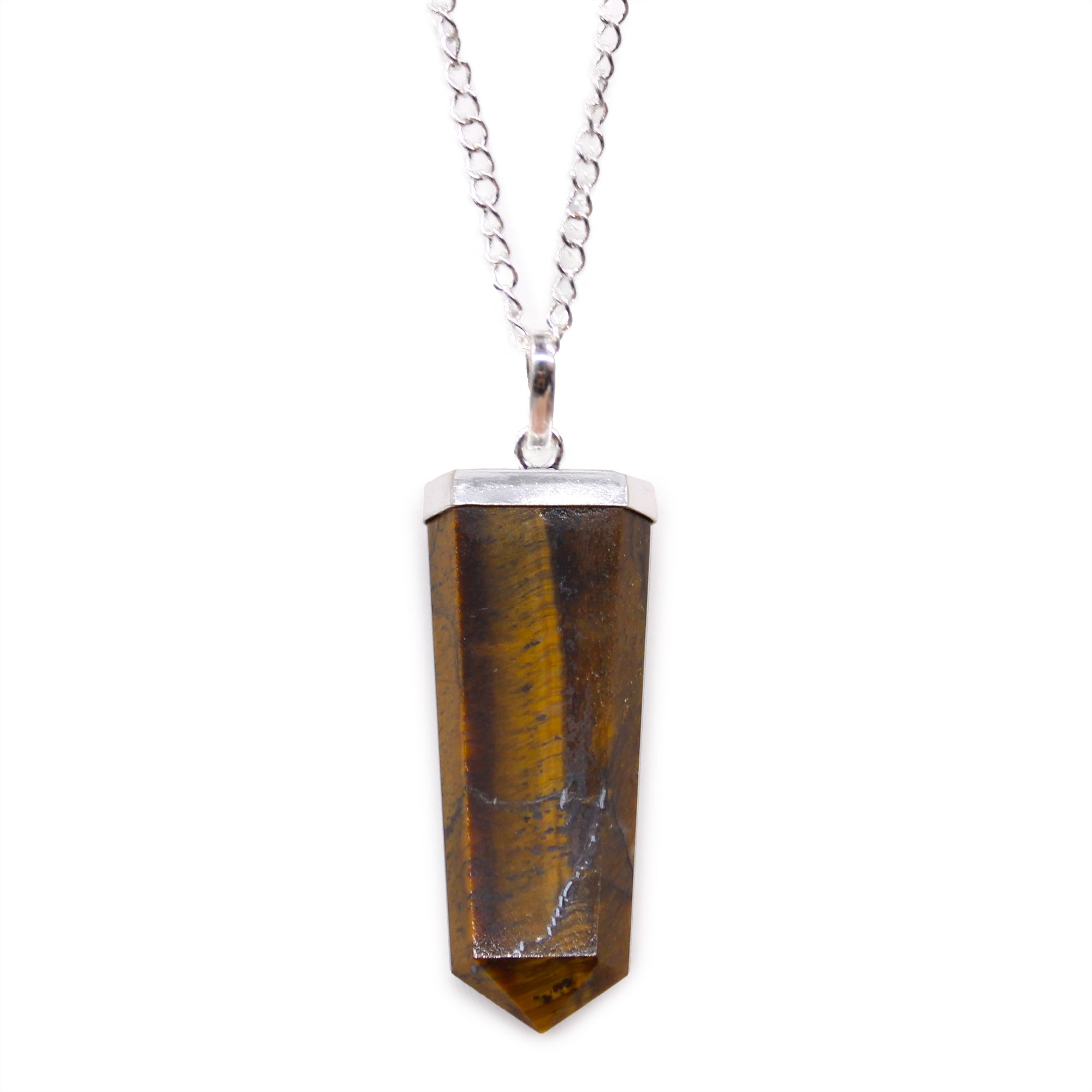 Tigers Eye - Gemstone Flat Pencil Pendant Necklace