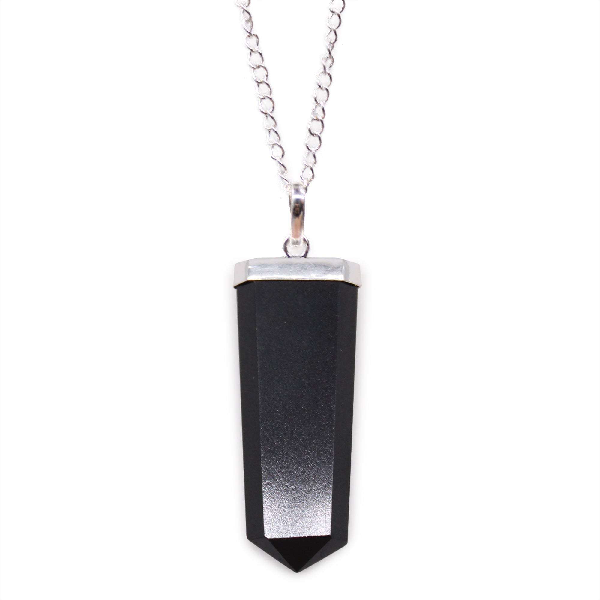 Black Agate - Gemstone Flat Pencil Pendant Necklace