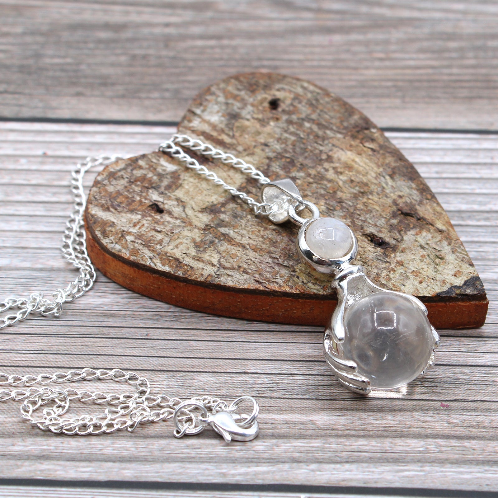 Rock Quartz - Gemstone Healing Hands Pendant Necklace