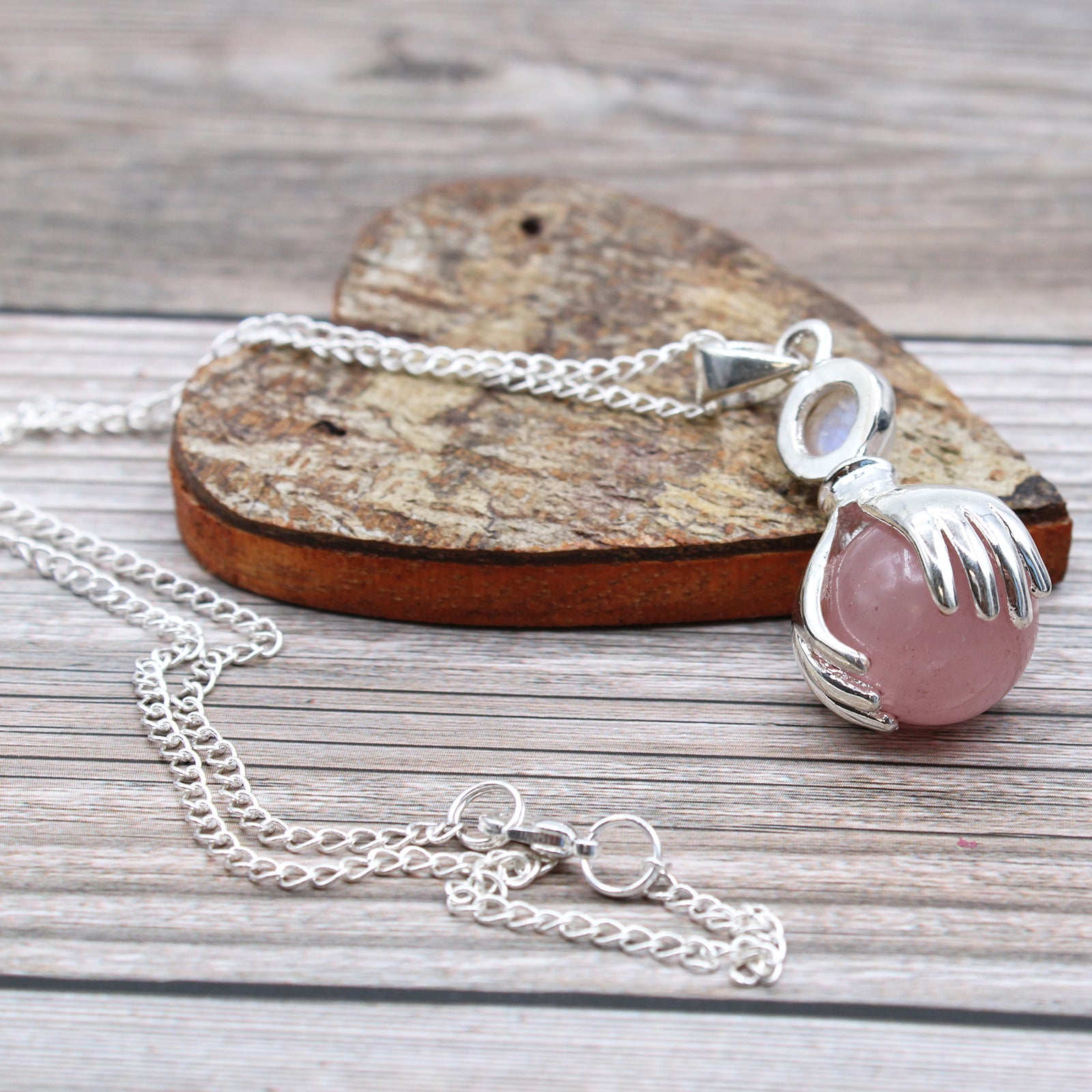 Rose Quartz - Gemstone Healing Hands Pendant Necklace