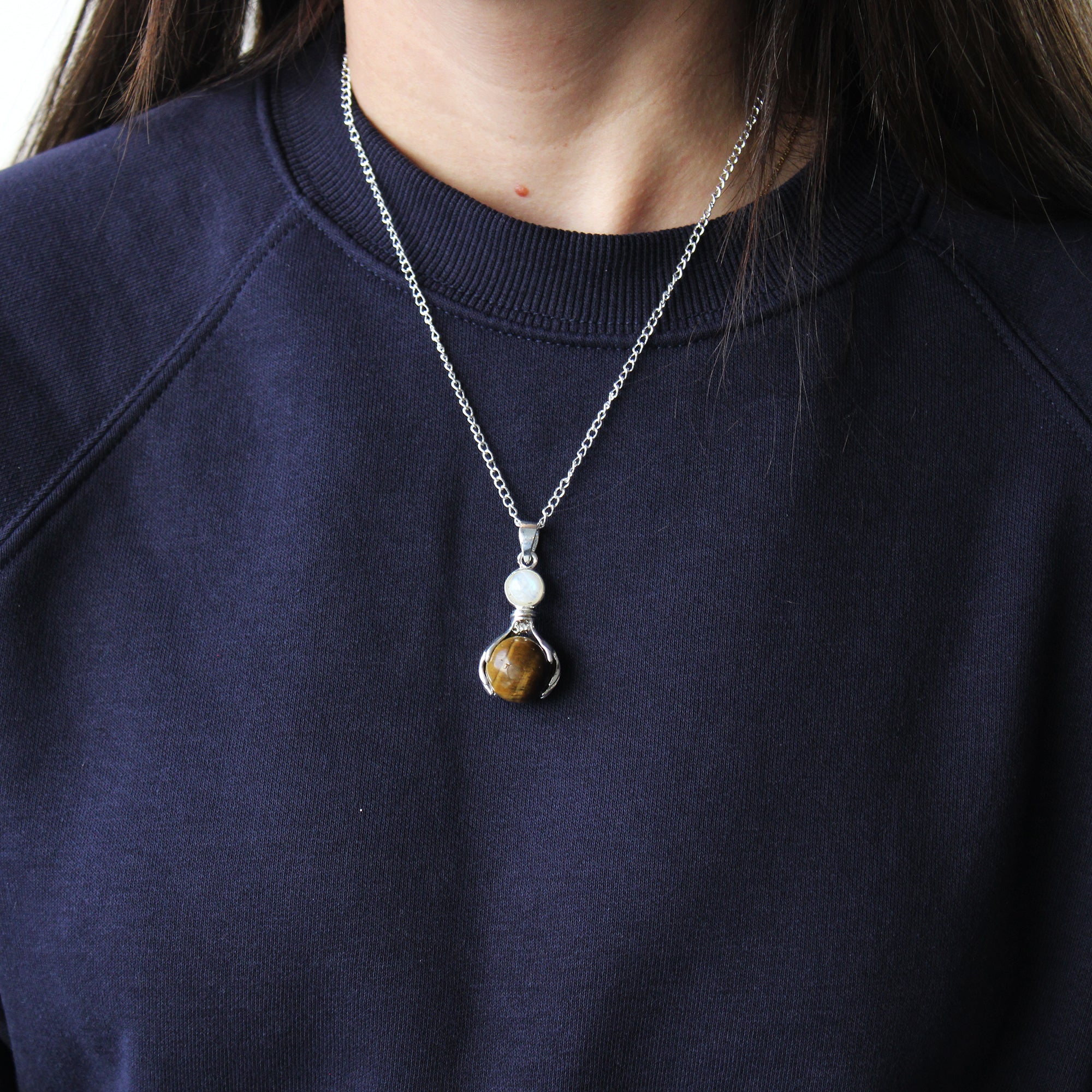 Tigers Eye - Gemstone Healing Hands Pendant Necklace